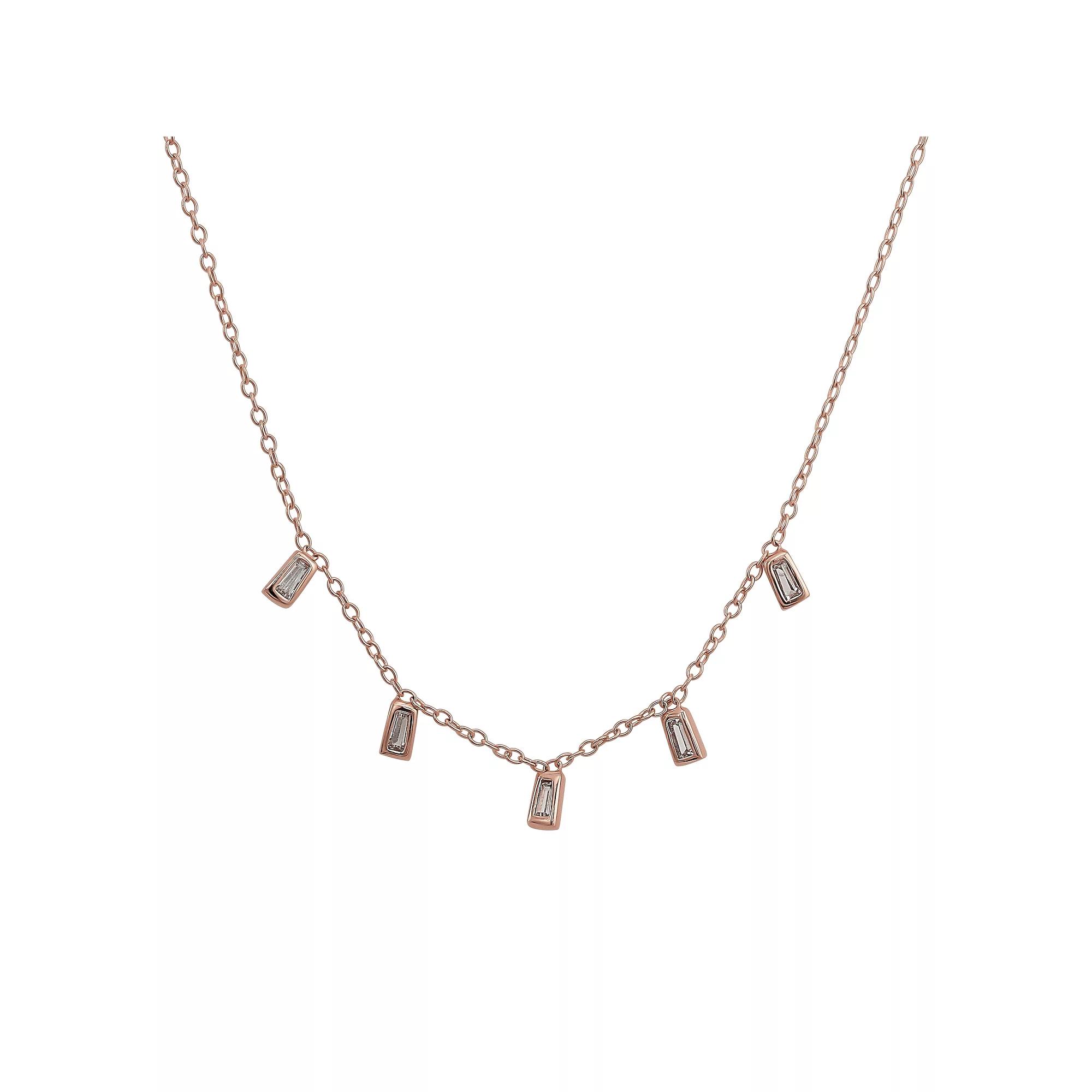 Forever Radiant 14k Rose Gold Over Silver Baguette Cubic Zirconia Necklace, Women's, Size: 15-17" ADJ, Pink Tone Product Image
