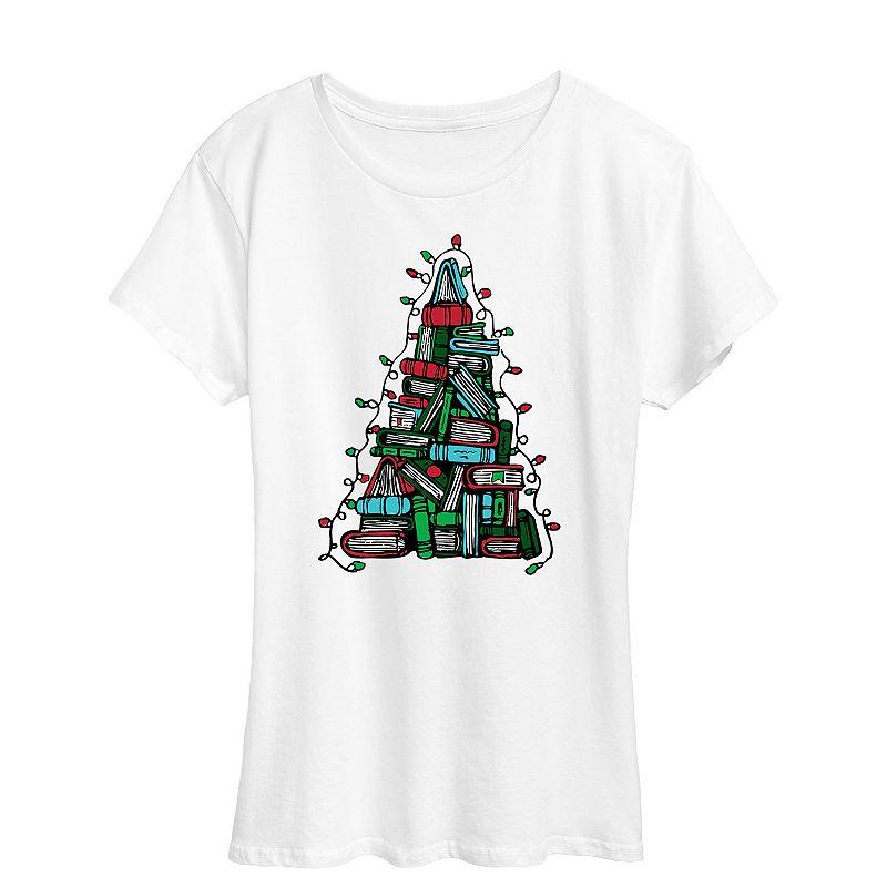 Women's Book Christmas Tree Graphic Tee, Girl's,  Product Image