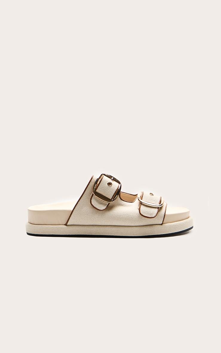 Cream Contrast Woven Buckle Footbed Sandals Product Image