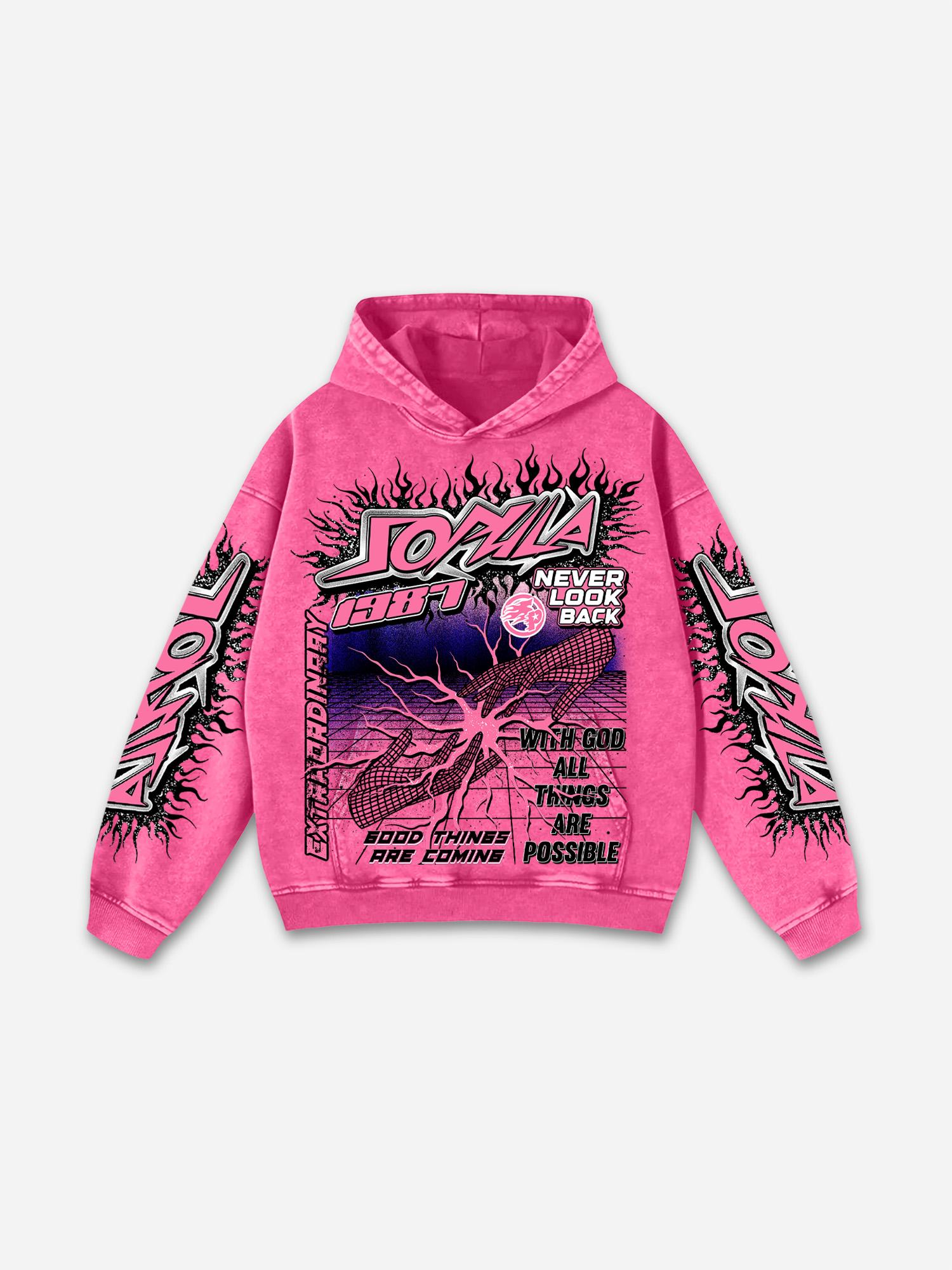 Sopula Flame Font Network Connection Graphic Washed Hoodie Product Image