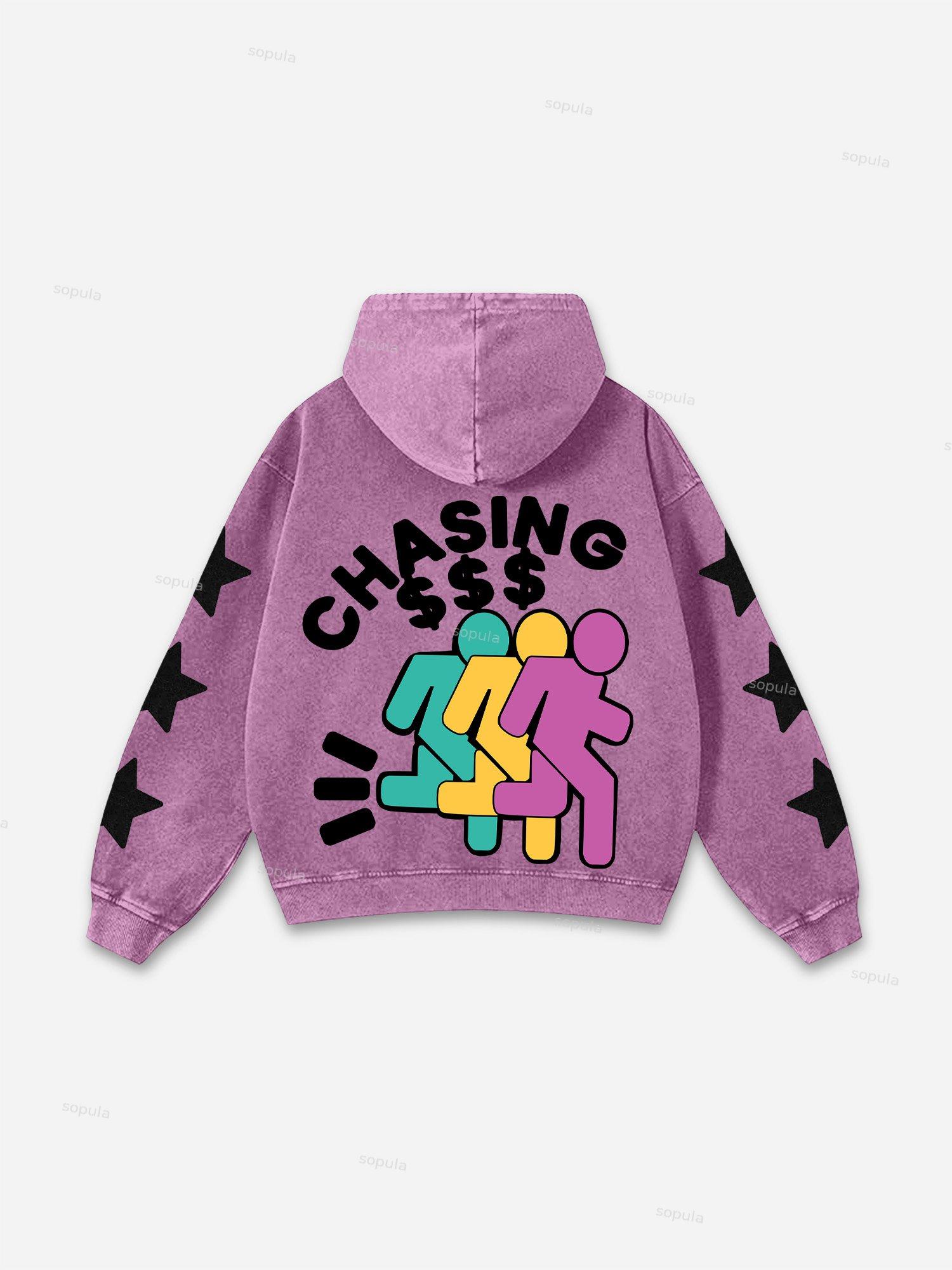 Vintage Chasing Money Graphic Acid Washed Oversized Hoodie Product Image