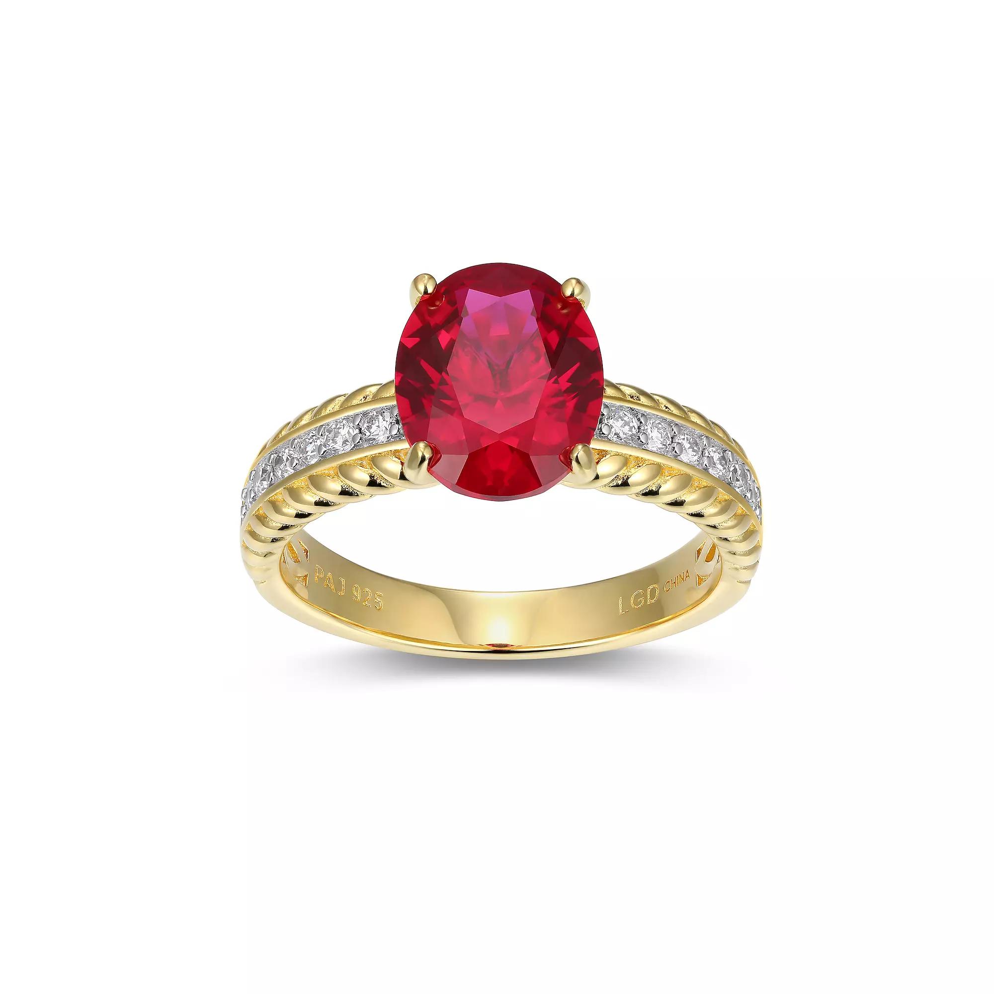 18k Gold Over Silver Lab-Created Ruby & 1/5 Carat T.W. Lab-Grown Diamond Engagement Ring, Womens Gold Tone Product Image