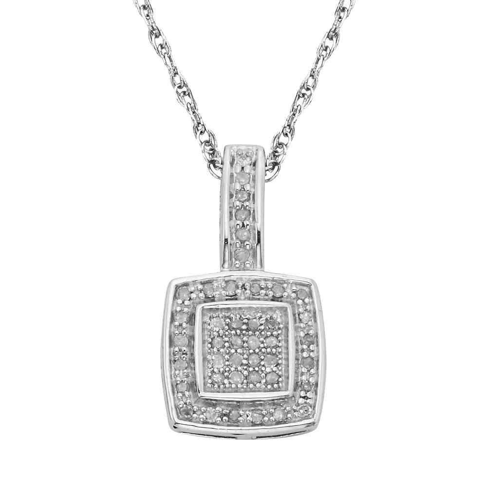 Jewelexcess Sterling Silver 1/7-ct. T.W. Diamond Halo Pendant, Women's, Size: 18", White Product Image