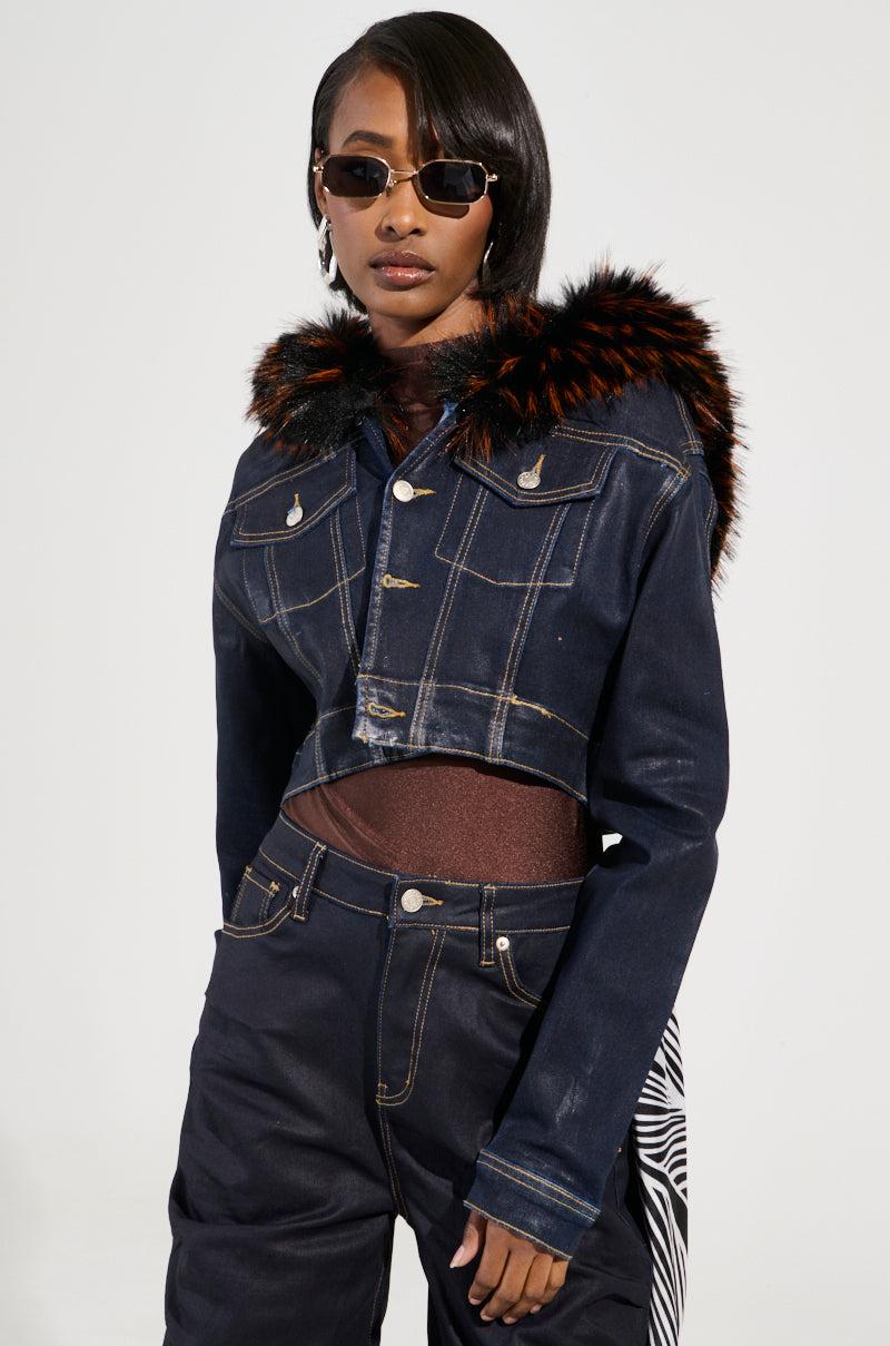 SITTING PRETTY FUR TRIM COATED DENIM JACKET Product Image