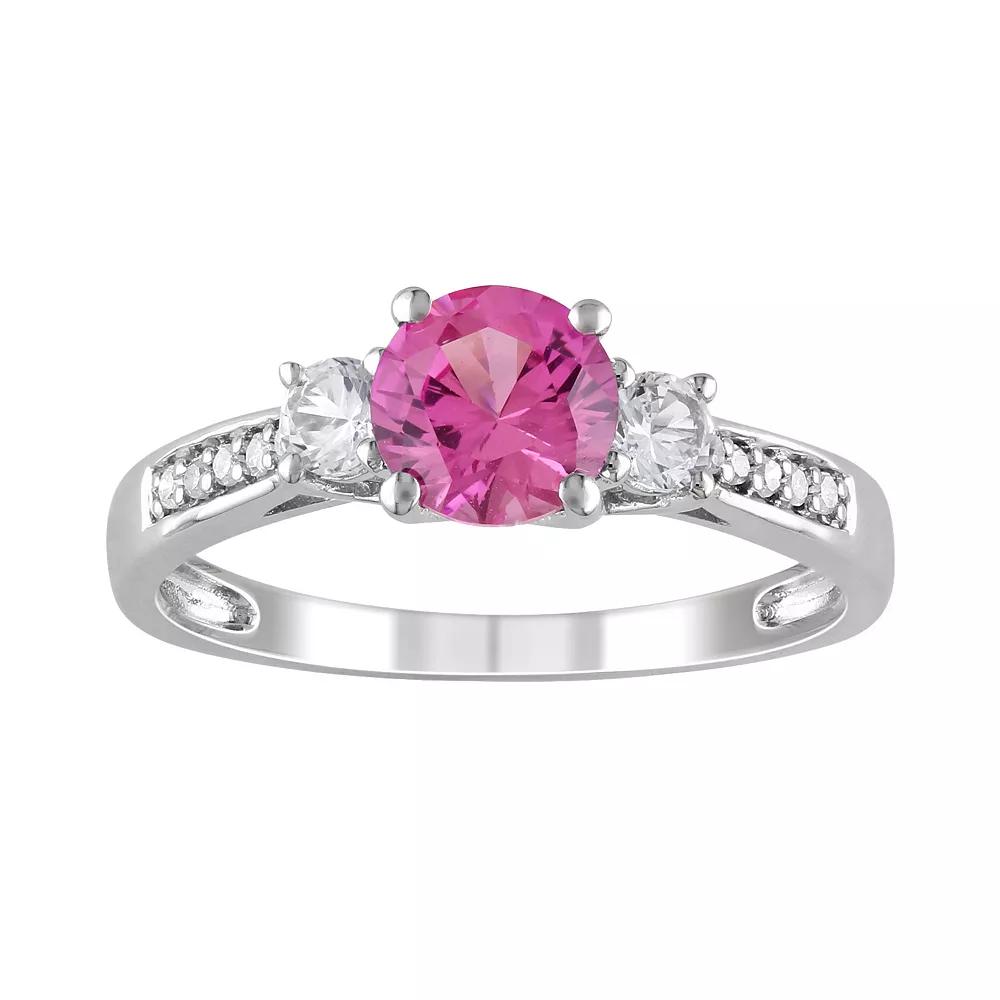 Stella Grace Lab-Created Pink Sapphire, Lab-Created White Sapphire and Diamond Accent Engagement Ring in 10k White Gold, Womens Product Image