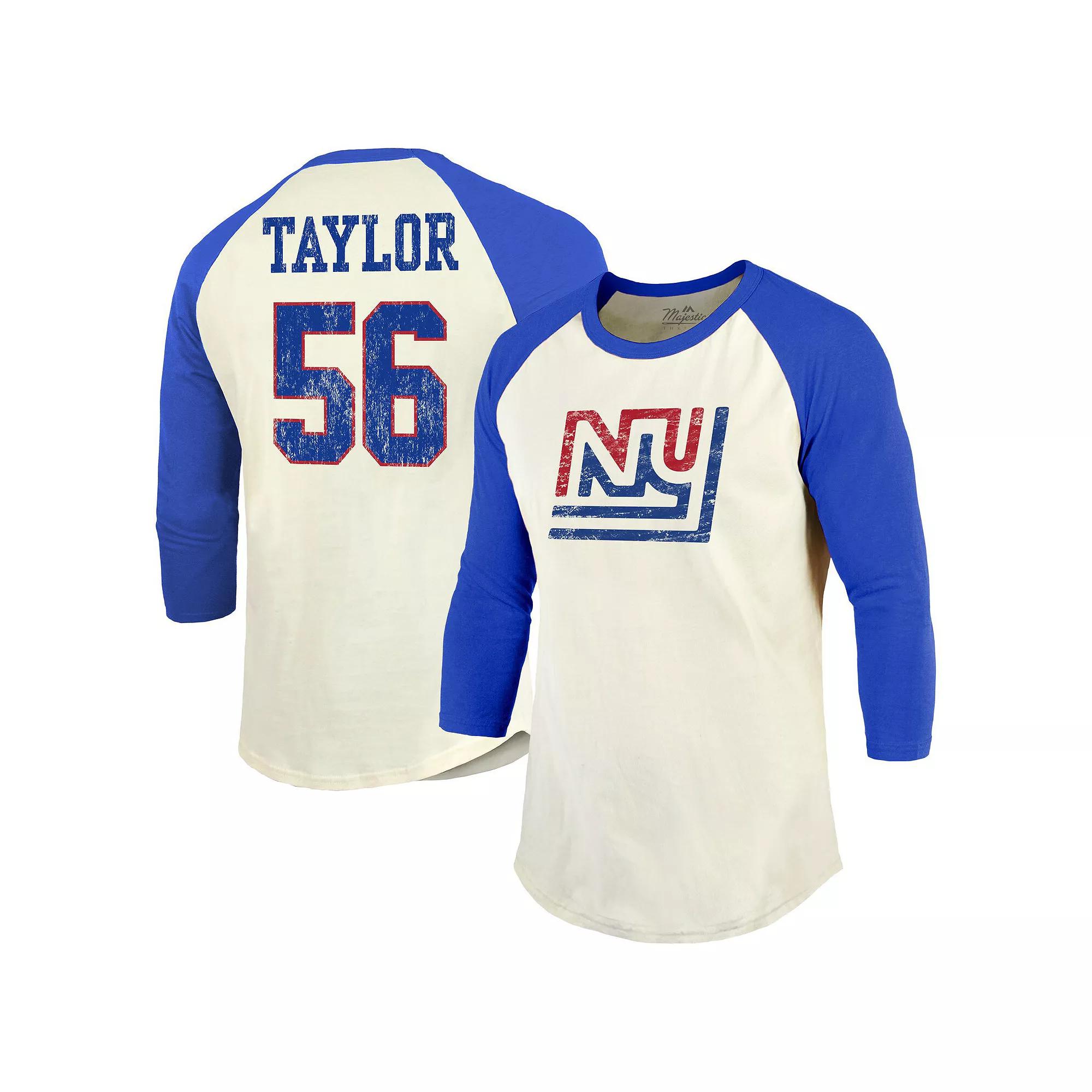 Men's Majestic Threads Lawrence Taylor Cream/Red New York Giants Retired Player Name & Number 3/4 Raglan Sleeve T-Shirt,  Product Image