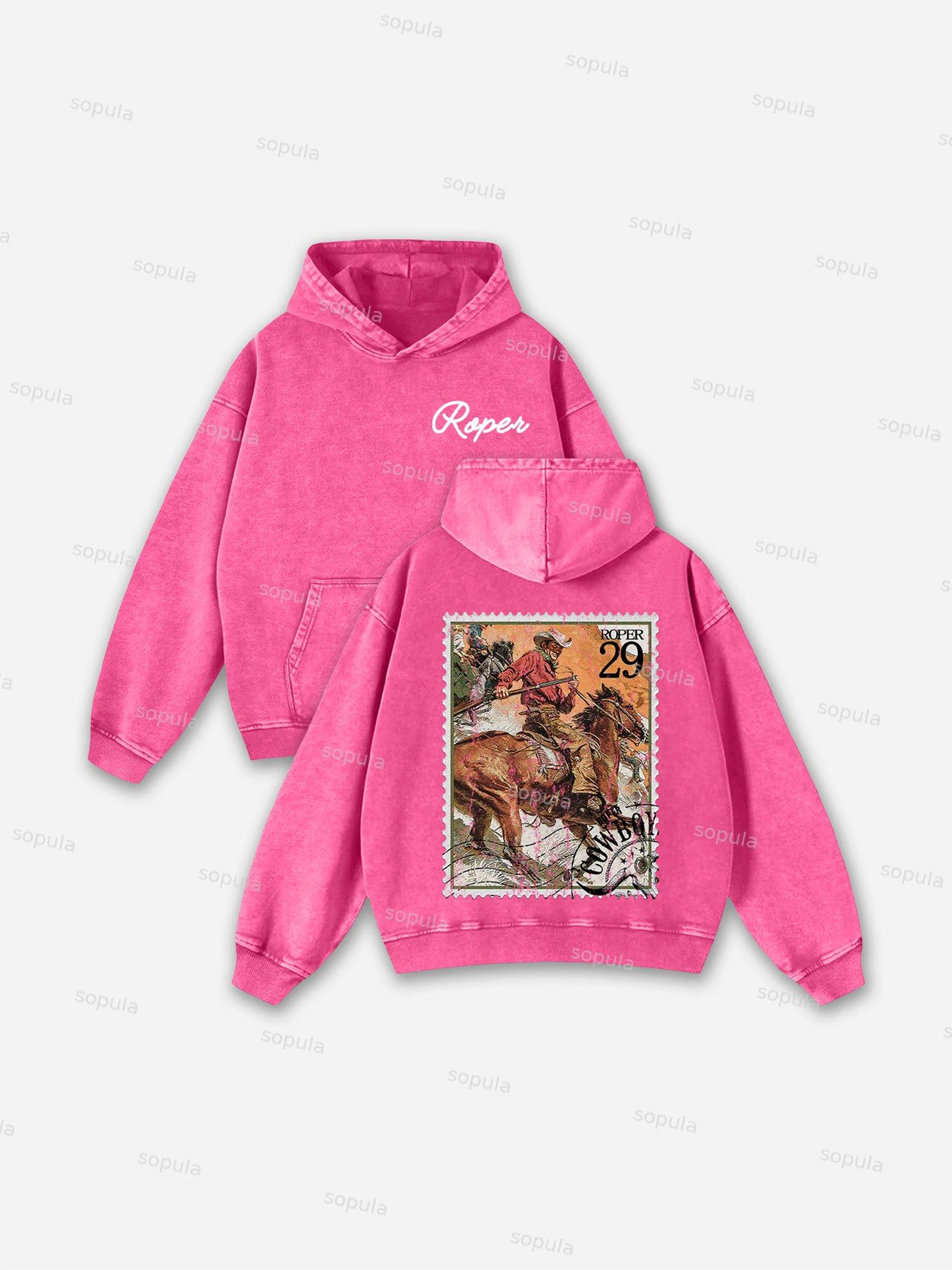 Vintage Cowboy Postage Stamp Graphic Washed Hoodie Product Image