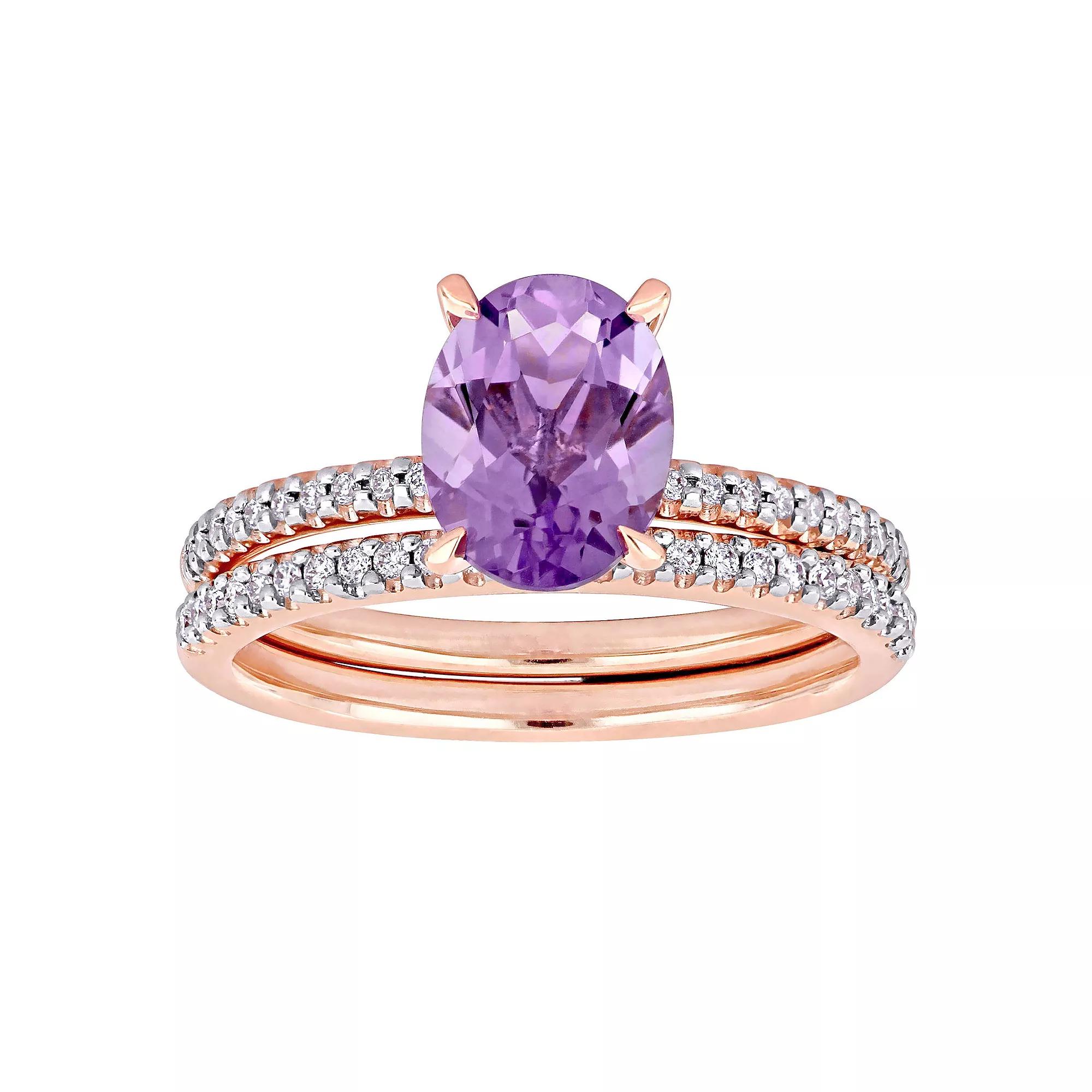 Stella Grace 14k Rose Gold Oval Amethyst & 1/4 Carat T.W. Diamond Engagement Ring Set, Women's, Size: 9, 14k Rsgold Product Image
