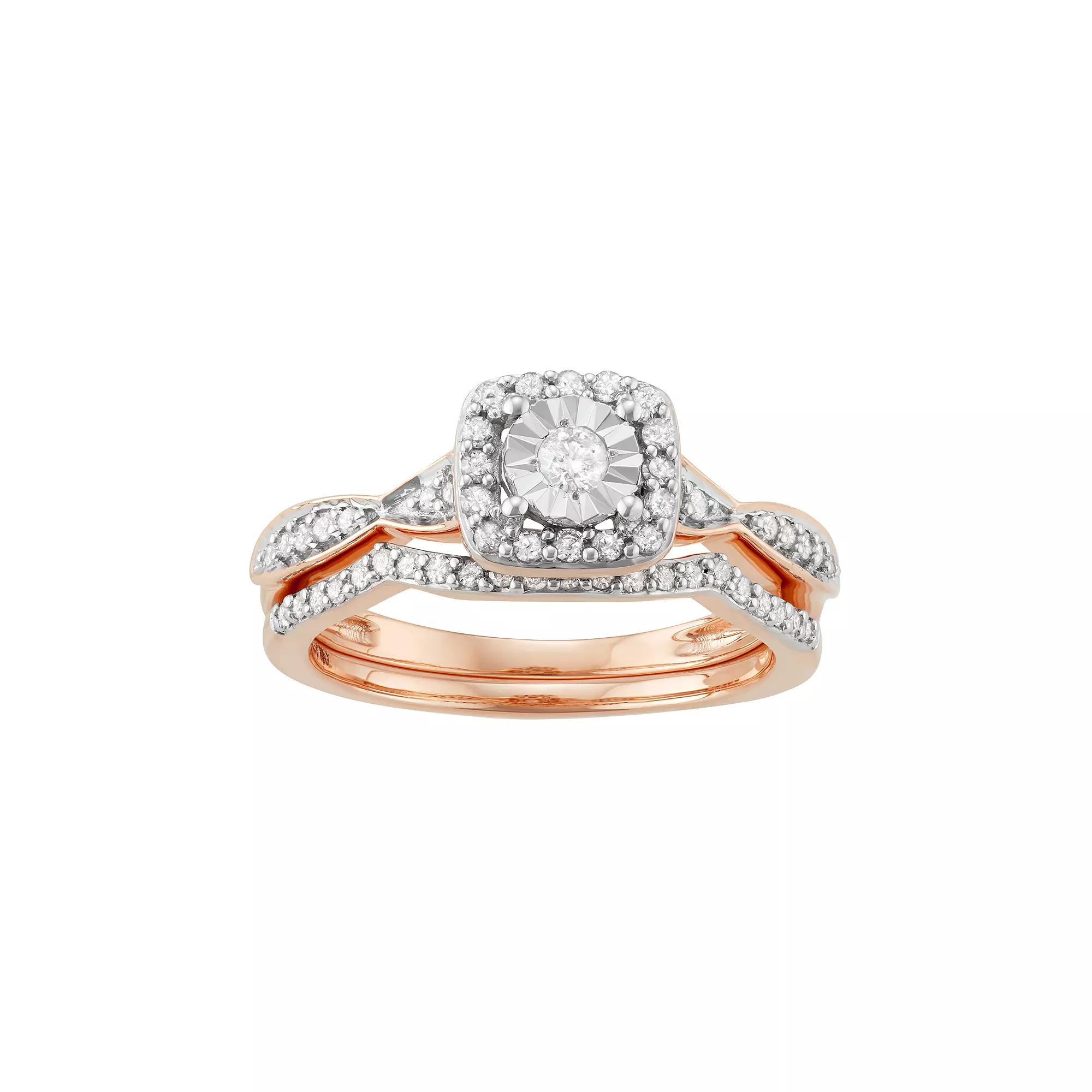 10k Rose Gold 3/8 Carat T.W. Diamond Square Halo Engagement Ring Set, Women's, Size: 6, 10k Rgold Product Image