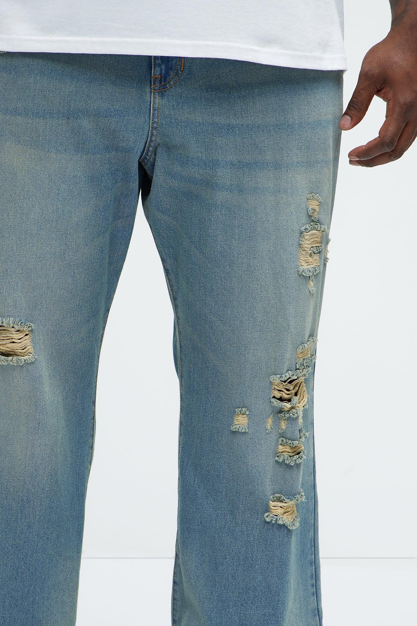 Justin Distressed Straight Jeans - Vintage Blue Wash Product Image