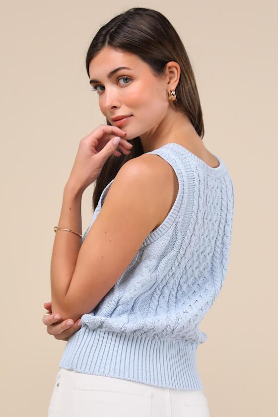 Sophisticated Staple Light Blue Cable Knit Sweater Vest Product Image