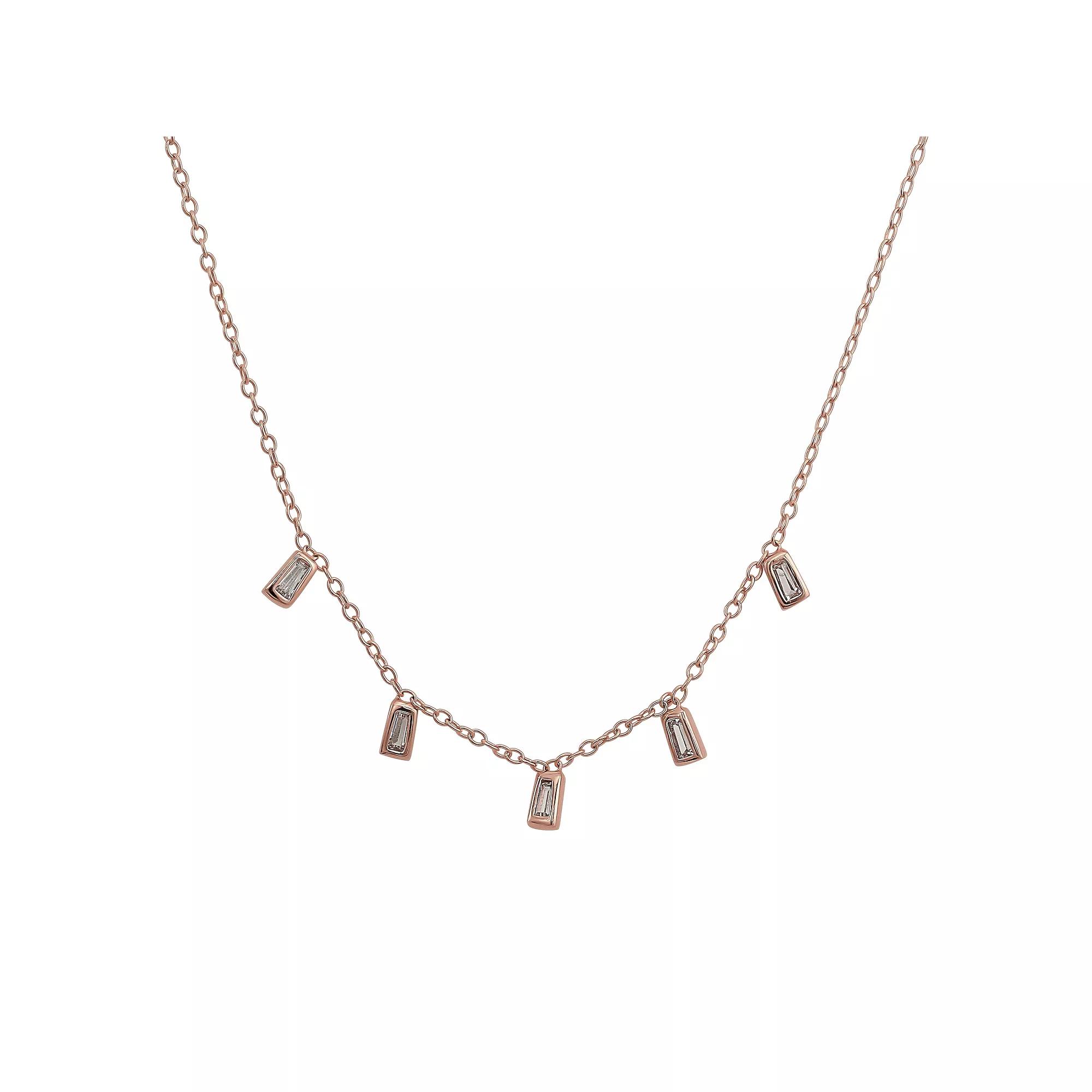 Forever Radiant 14k Rose Gold Over Silver Baguette Cubic Zirconia Necklace, Women's, Size: 15-17" ADJ, Pink Tone Product Image