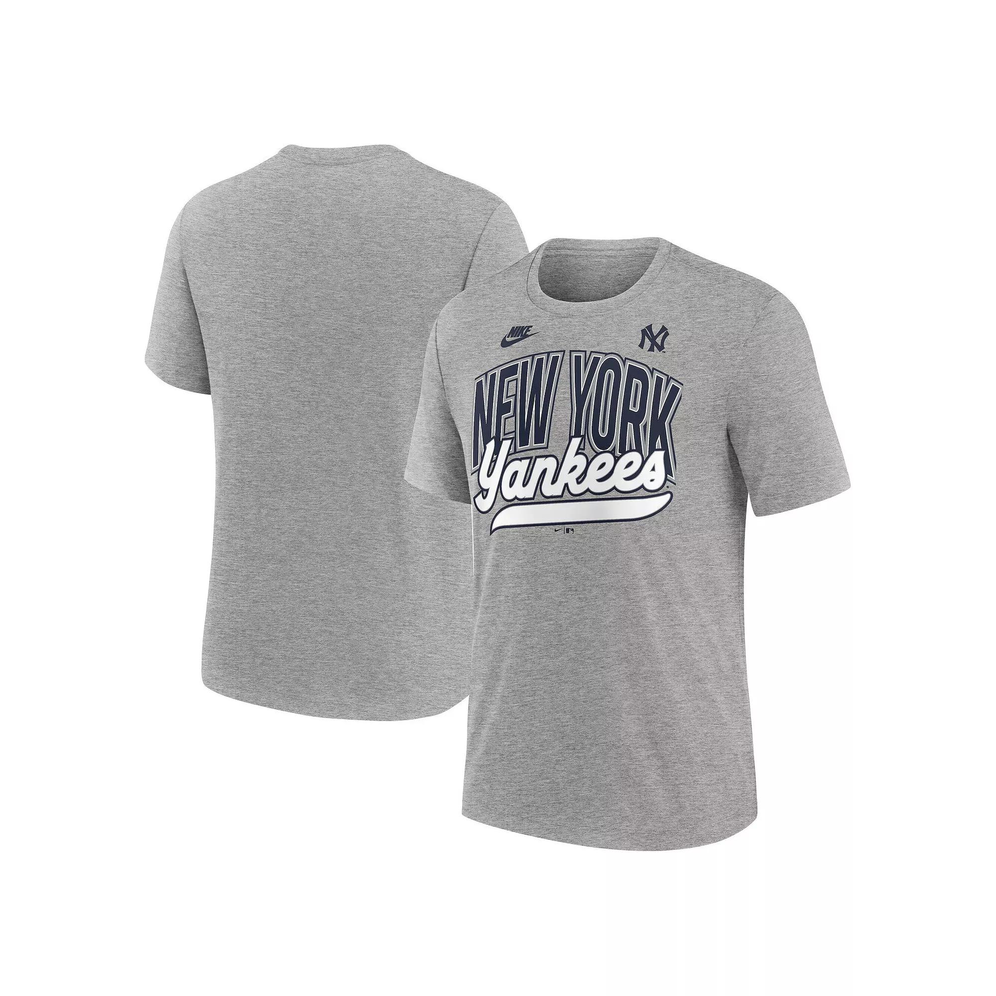 Men's Nike Heather Gray New York Yankees Cooperstown Collection Retro Tri-Blend T-Shirt,  Product Image