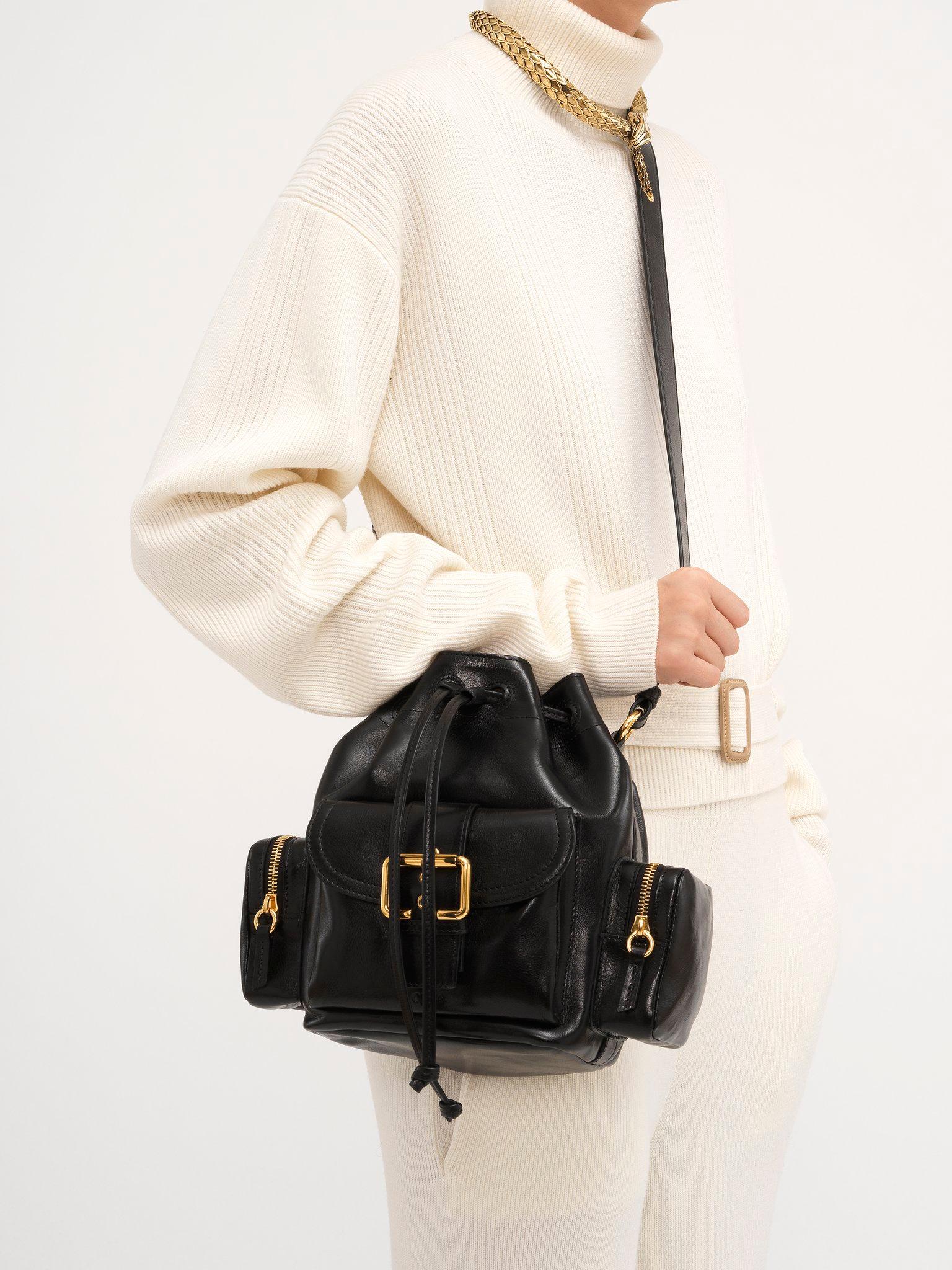Camera Bucket bag in shiny leather Product Image