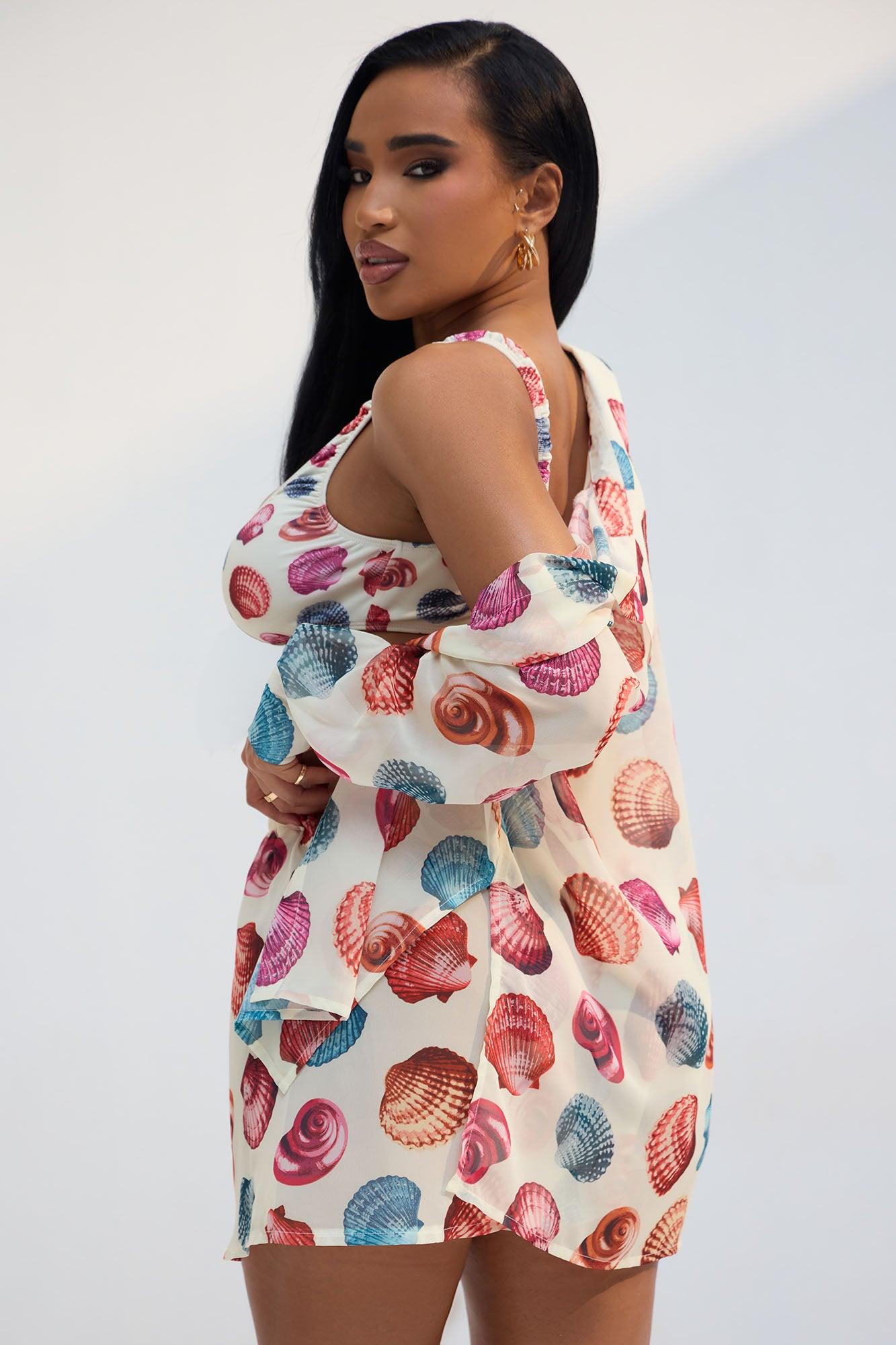 Sultry Summer Button Up Cover Up Shirt - Cream/combo Product Image