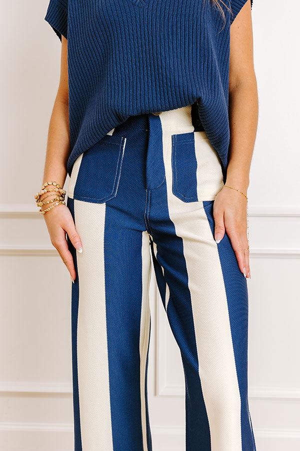 The Kendal High Waist Stripe Pants in Royal Blue Product Image