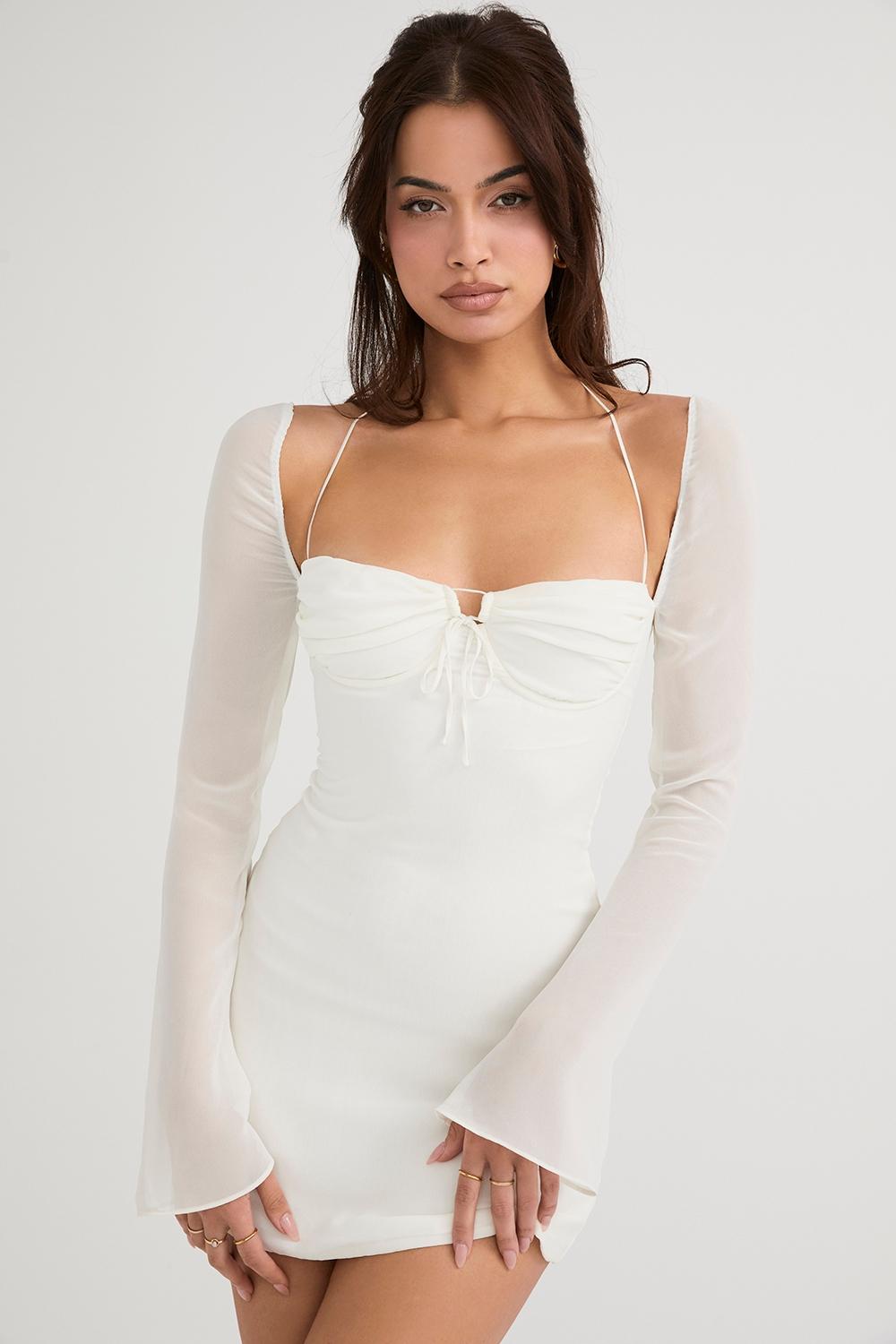 Babydoll  ivory chiffon halter mini dress Product Image