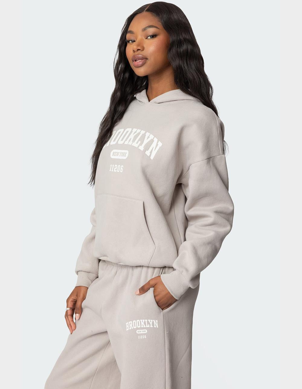 EDIKTED Brooklyn NY Hoodie - BEIGE Product Image