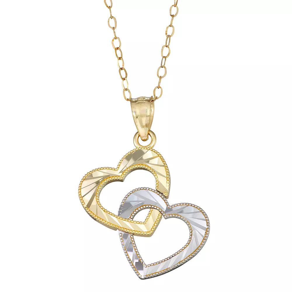 Two Tone 10k Gold Interlocking Heart Pendant Necklace, Womens Product Image