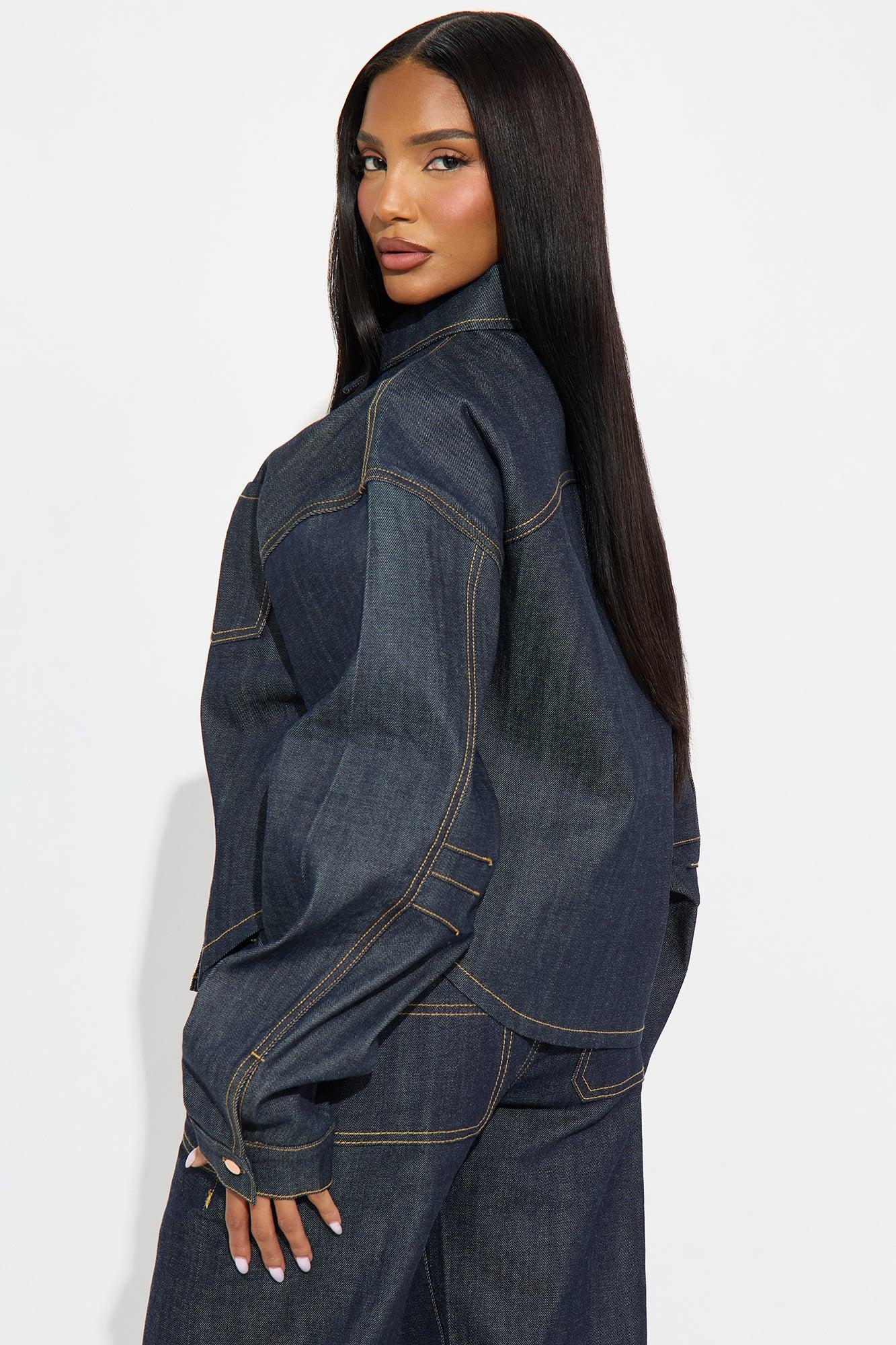 Premium Selvedge Utility Denim Jacket - Dark Denim Female Product Image