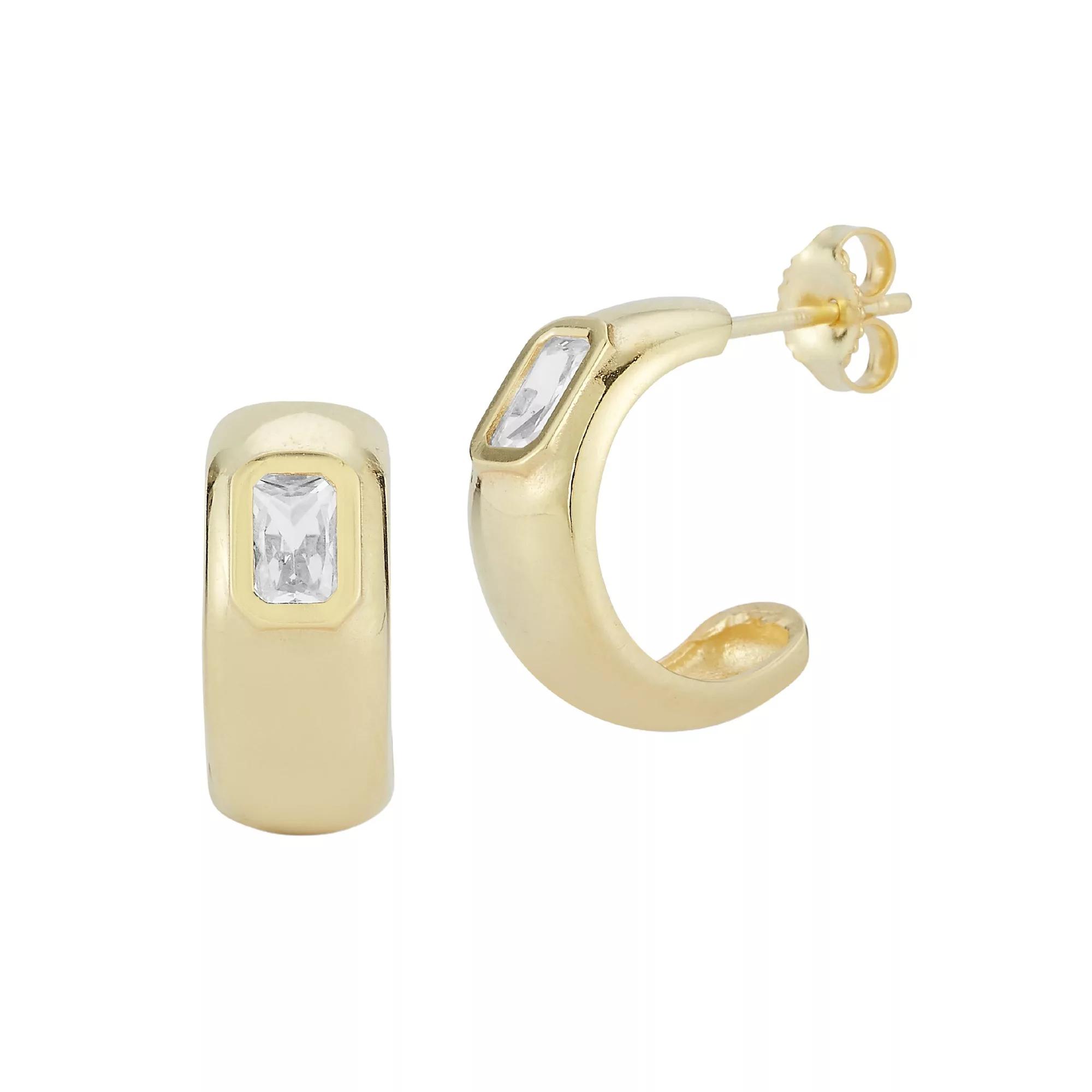 Sunkissed Sterling 14k Gold Over Silver Cubic Zirconia Hoop Earrings, Womens, Gold Tone White Product Image