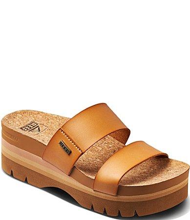 Reef Womens Cushion Vista Higher Platform Leather Slide Sandals Product Image