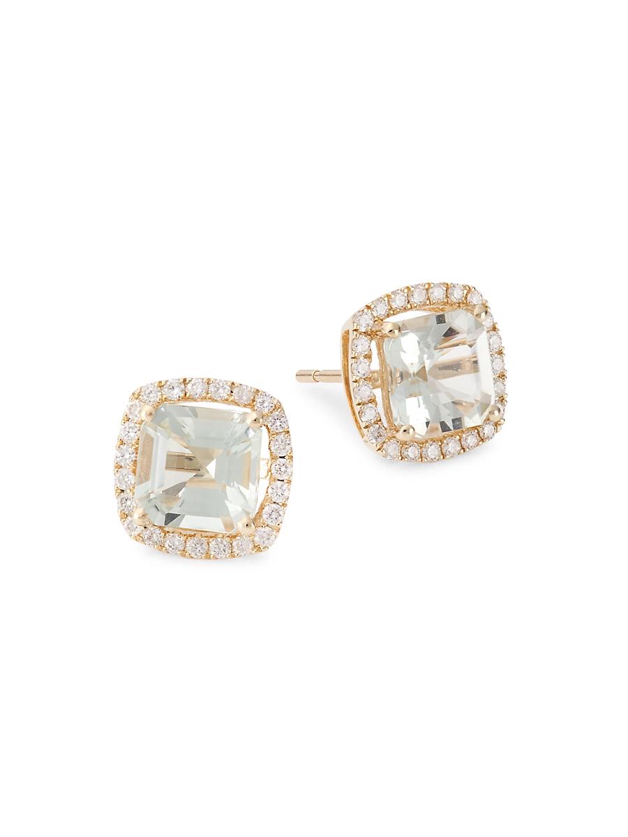 Womens 14K Gold, Diamond & Green Amethyst Stud Earrings Product Image