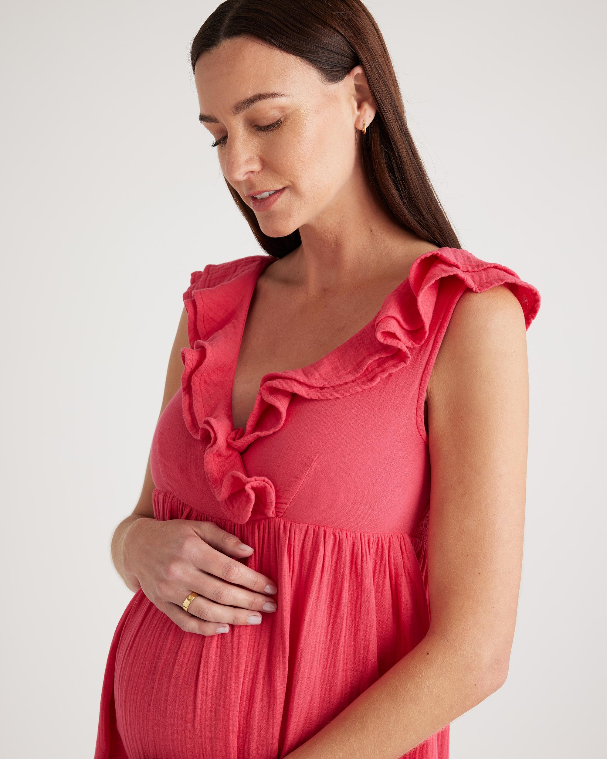 Quince | Women's Gauze Maternity Ruffle Front Dress Size XL, Organic Cotton Product Image