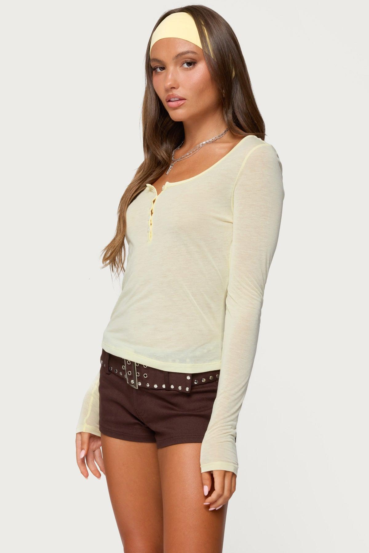 Ria Sheer Long Sleeve Henley Top Product Image