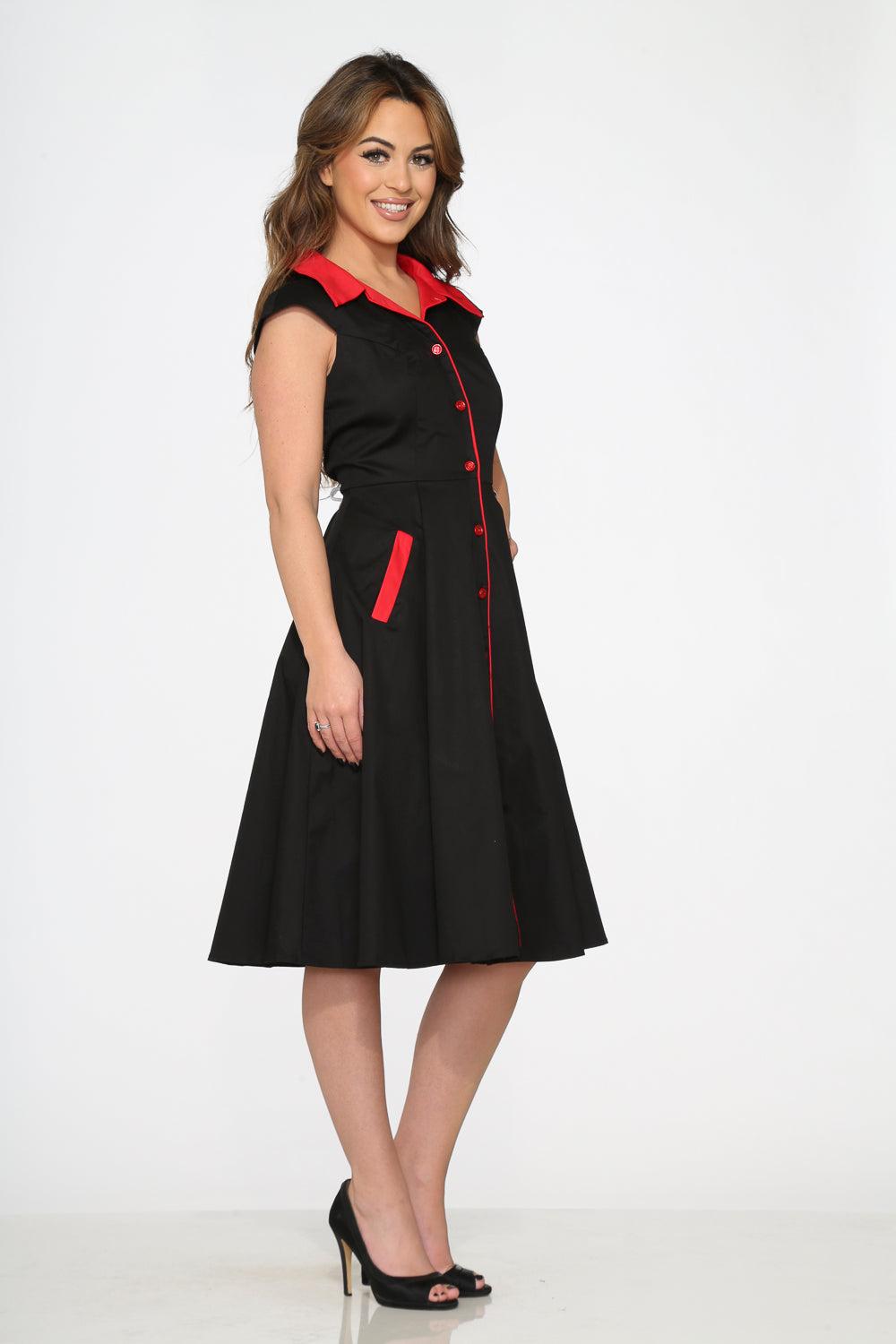 Black Red Trim Swing Dress Product Image
