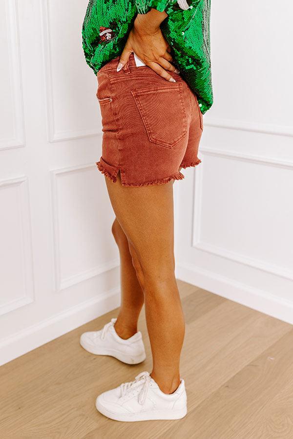 The Dakota High Waist Frayed Shorts in Rust Product Image
