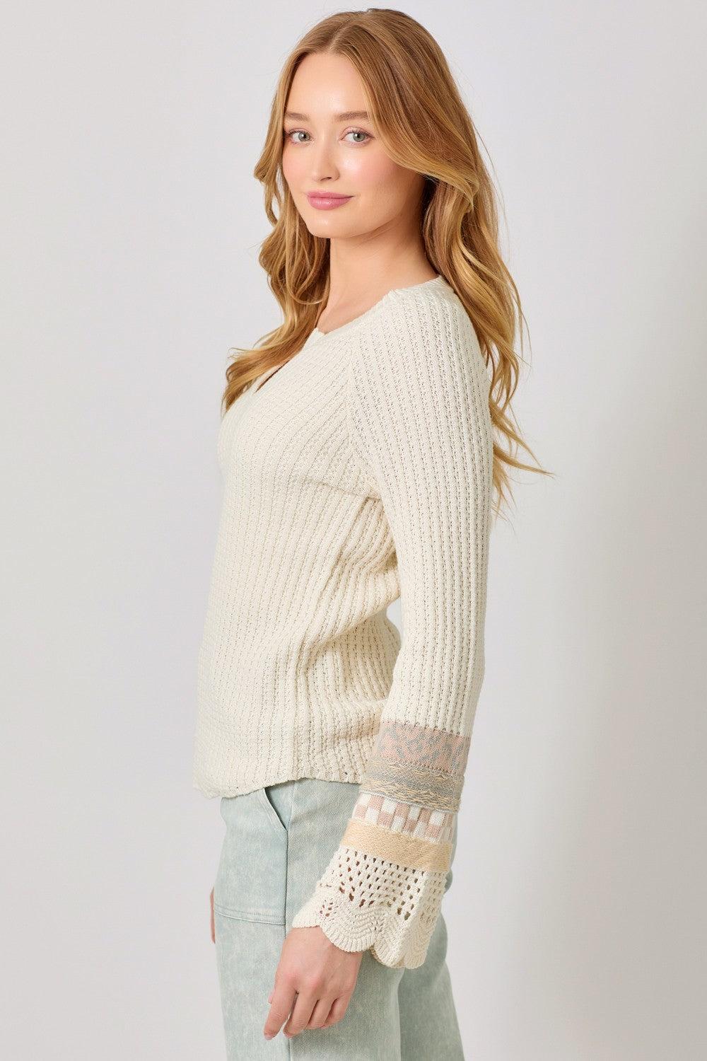 Mixed Sleeve Henley Sweater Product Image