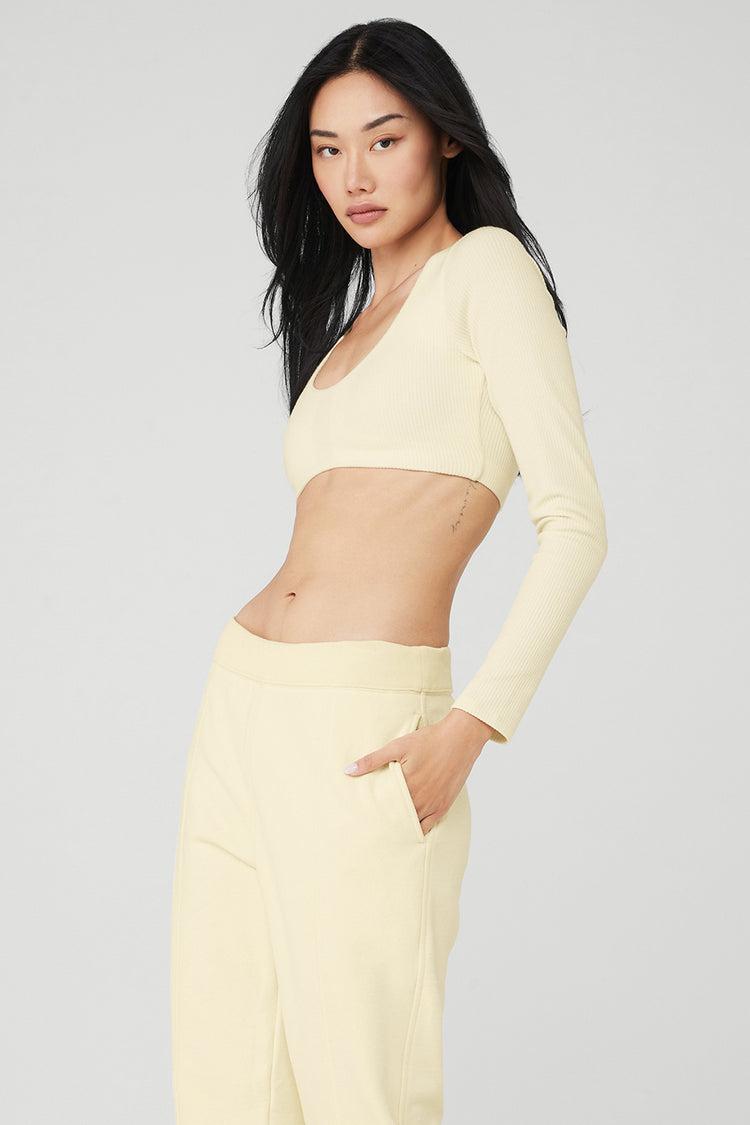 Ribbed Defined Long Sleeve Bra - French Vanilla Product Image