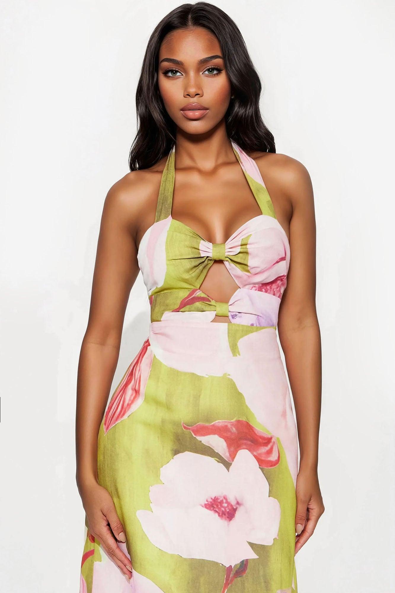 Blossom Within Linen Floral Midi Dress - Pink/combo Female Product Image