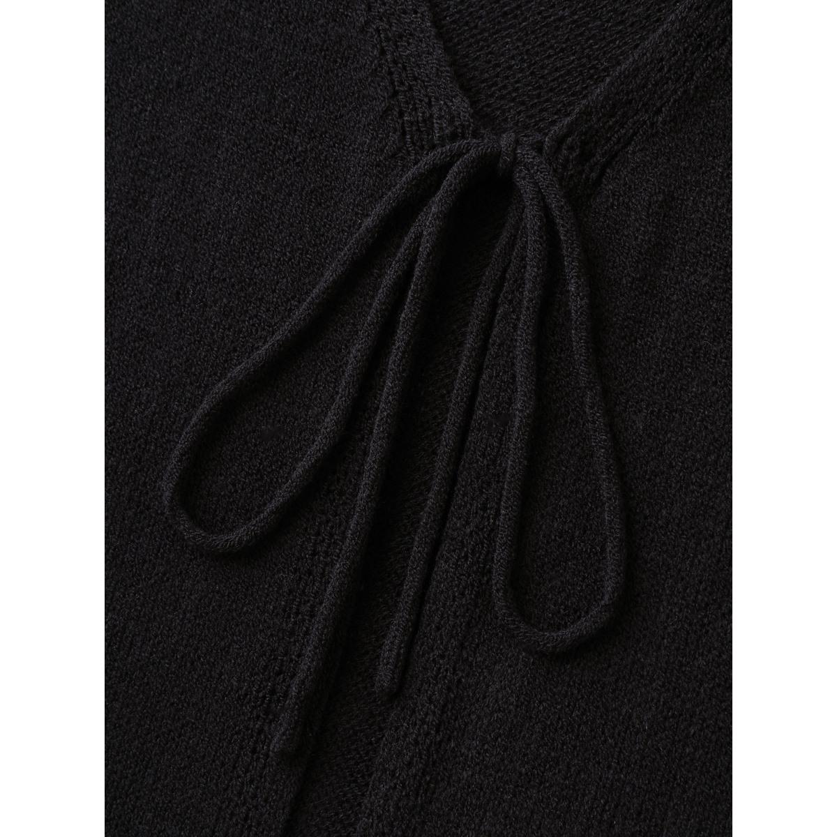 Plus Size Crochet Floral Tie Cut-Out Cardigan Black Women Playful Loose Long Sleeve Casual Cardigans BloomChic 18-20/2X Product Image