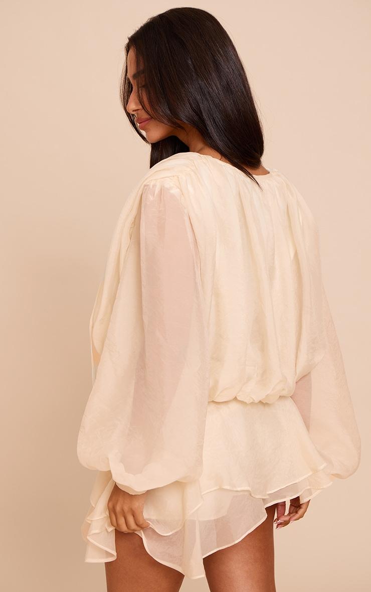 Petite Cream Floaty Organza Balloon Sleeve Long Top Product Image