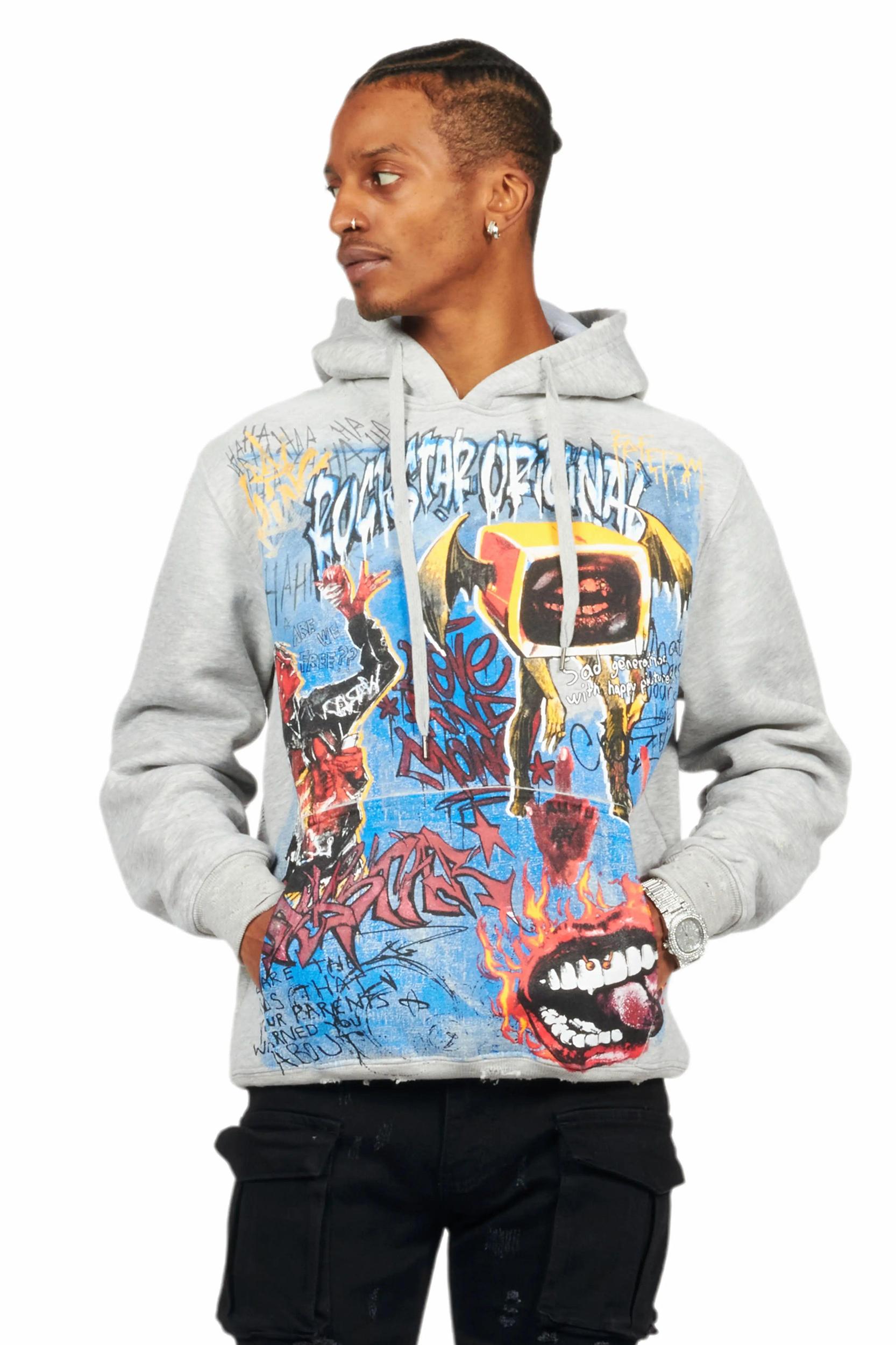 Yooz Heather Grey Graphic Hoodie Male Product Image