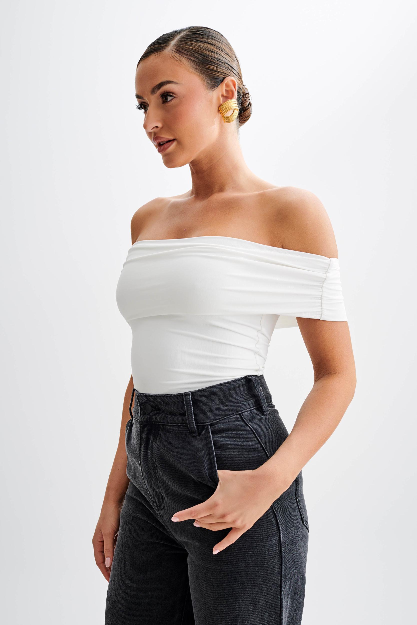 Meena Recycled Nylon Off Shoulder Top - White Product Image