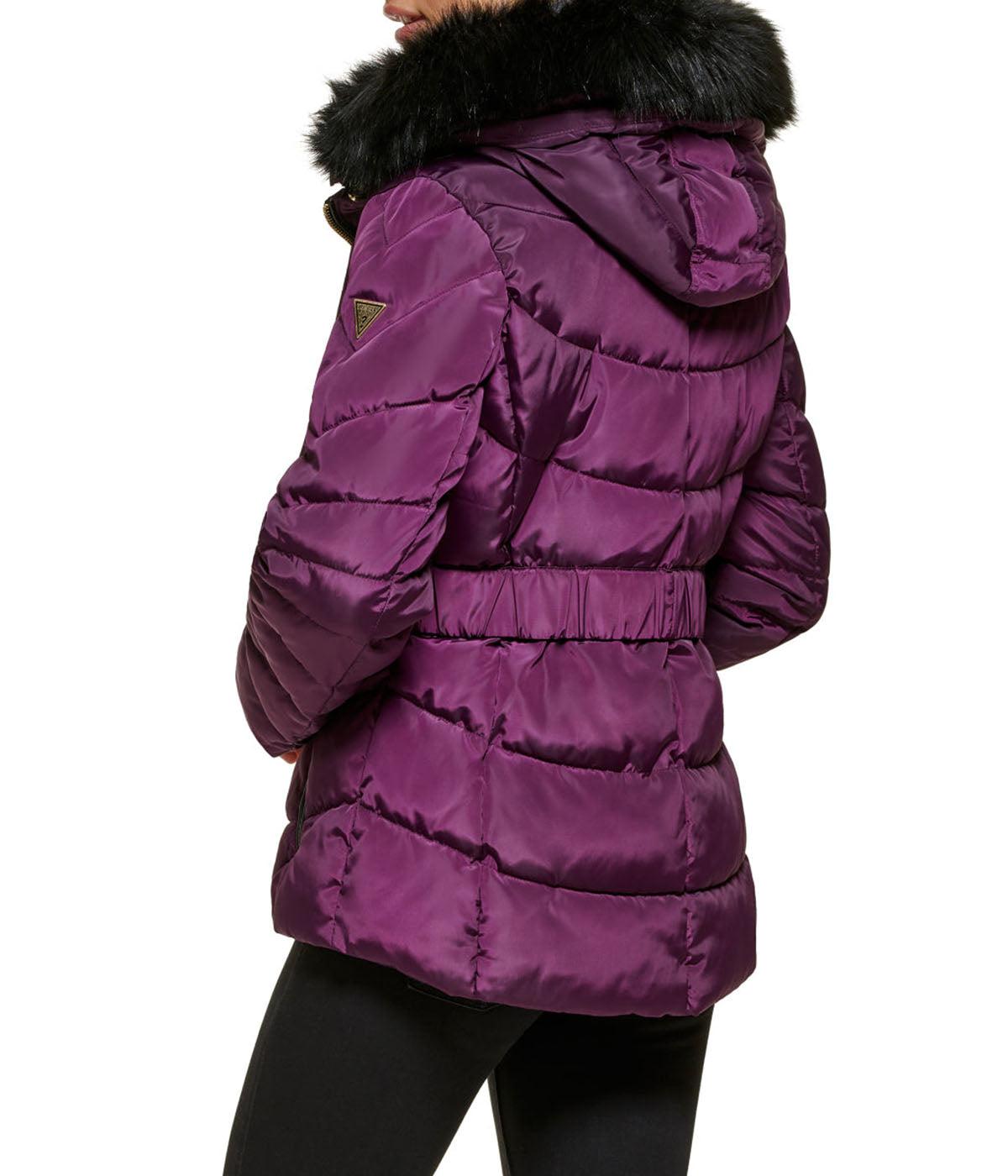 Faux Fur Trim Puffer Jacket 2 Eggplant Product Image