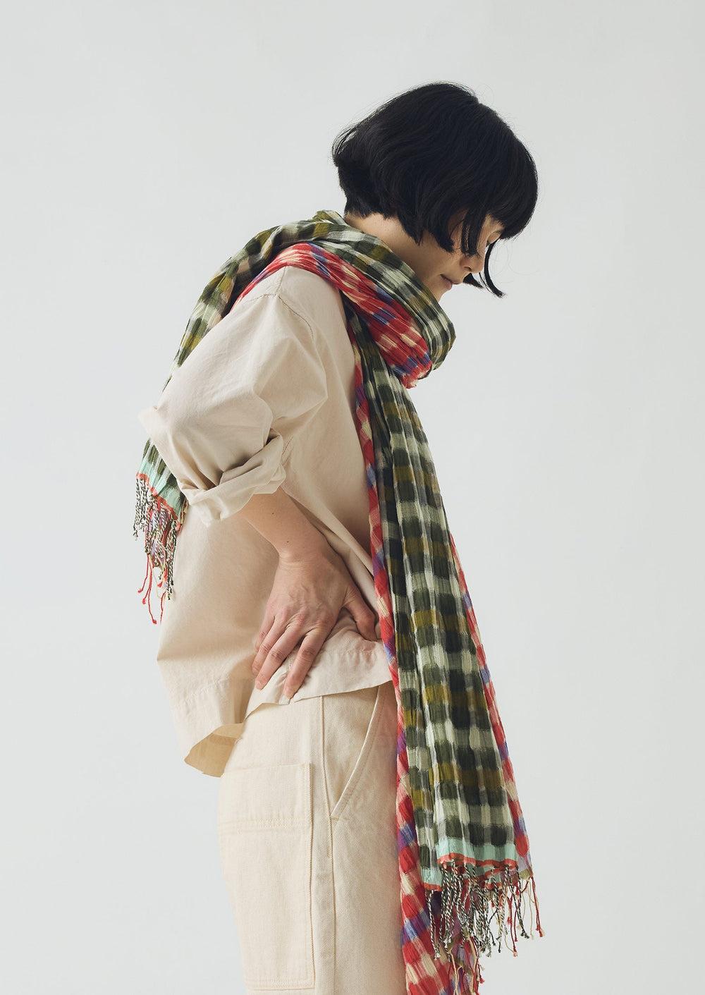 Cafe Tile Gingham Cotton Scarf | Cardinal Red Product Image