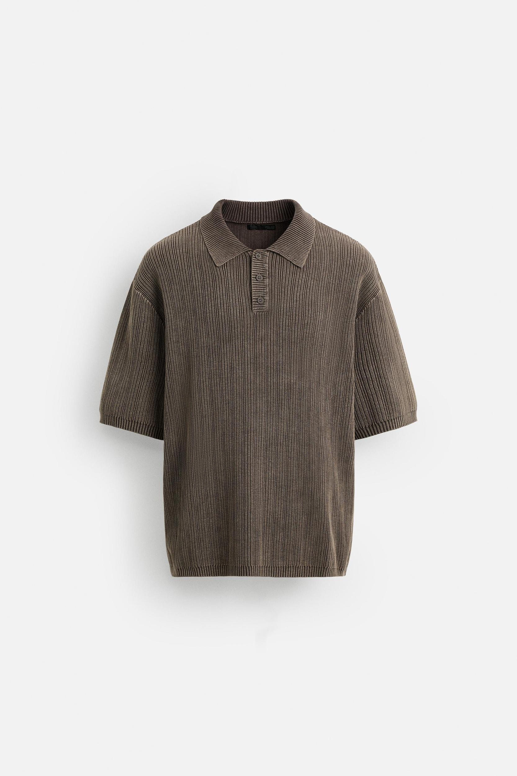 WASHED TEXTURED KNIT POLO SHIRT Product Image