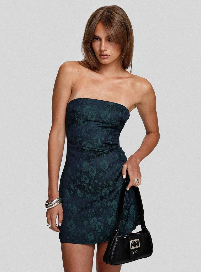 Ramie Strapless Mini Dress Navy Product Image