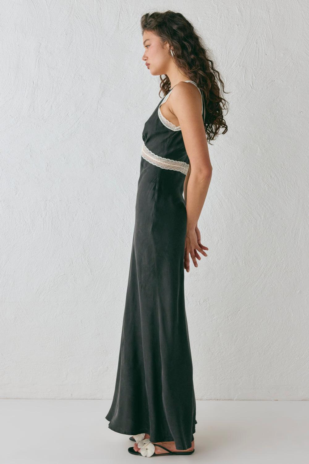 Meet Me On The Dance Floor Bias Cut Maxi Dress Black Product Image
