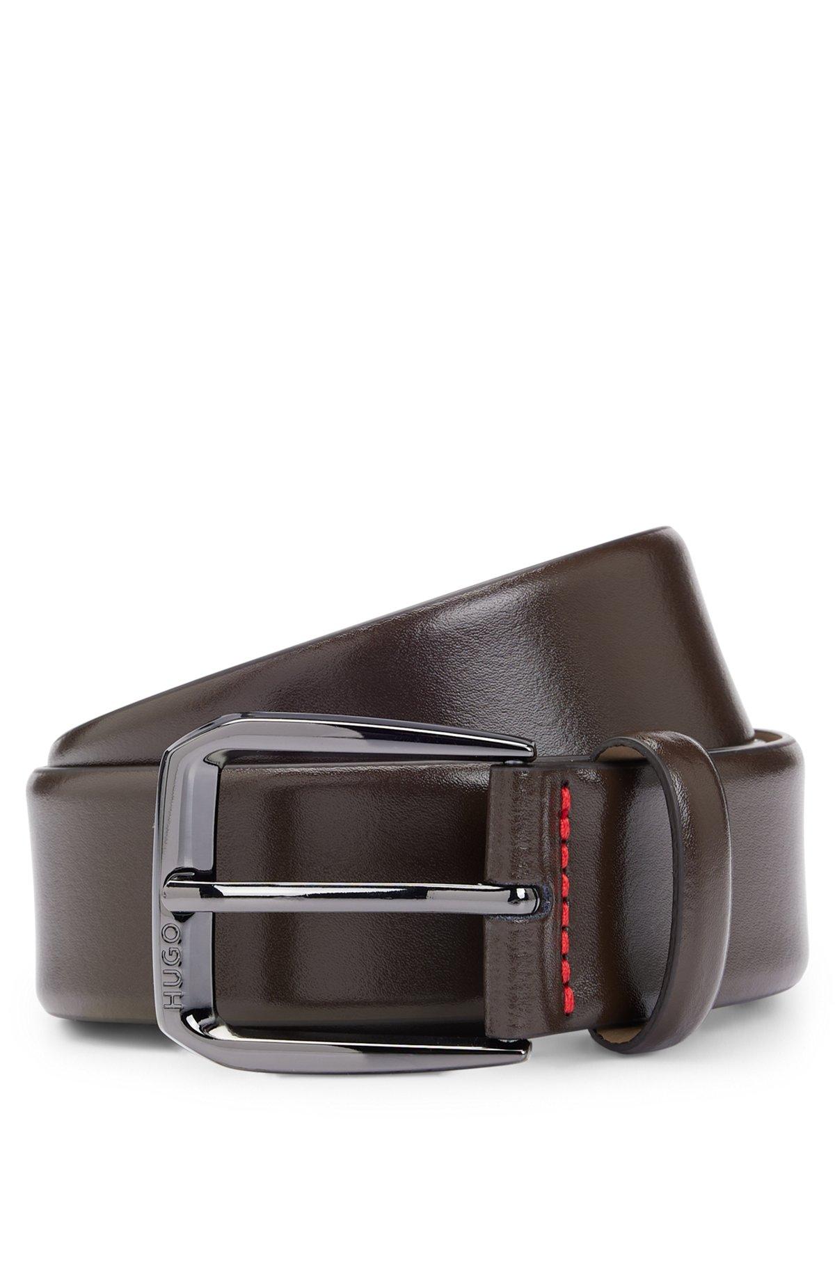 Italian-leather belt with branded buckle Product Image