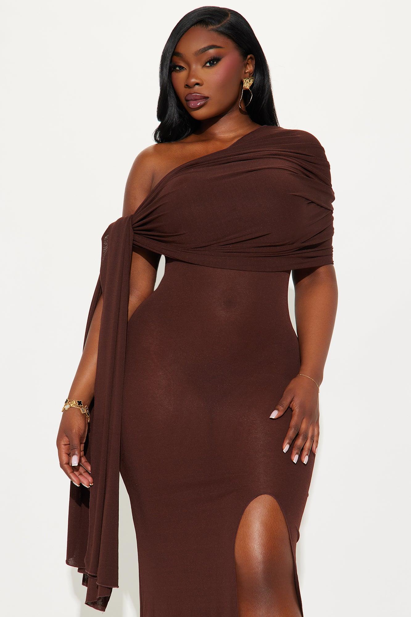 Paloma Draped Maxi Dress - Brown Product Image