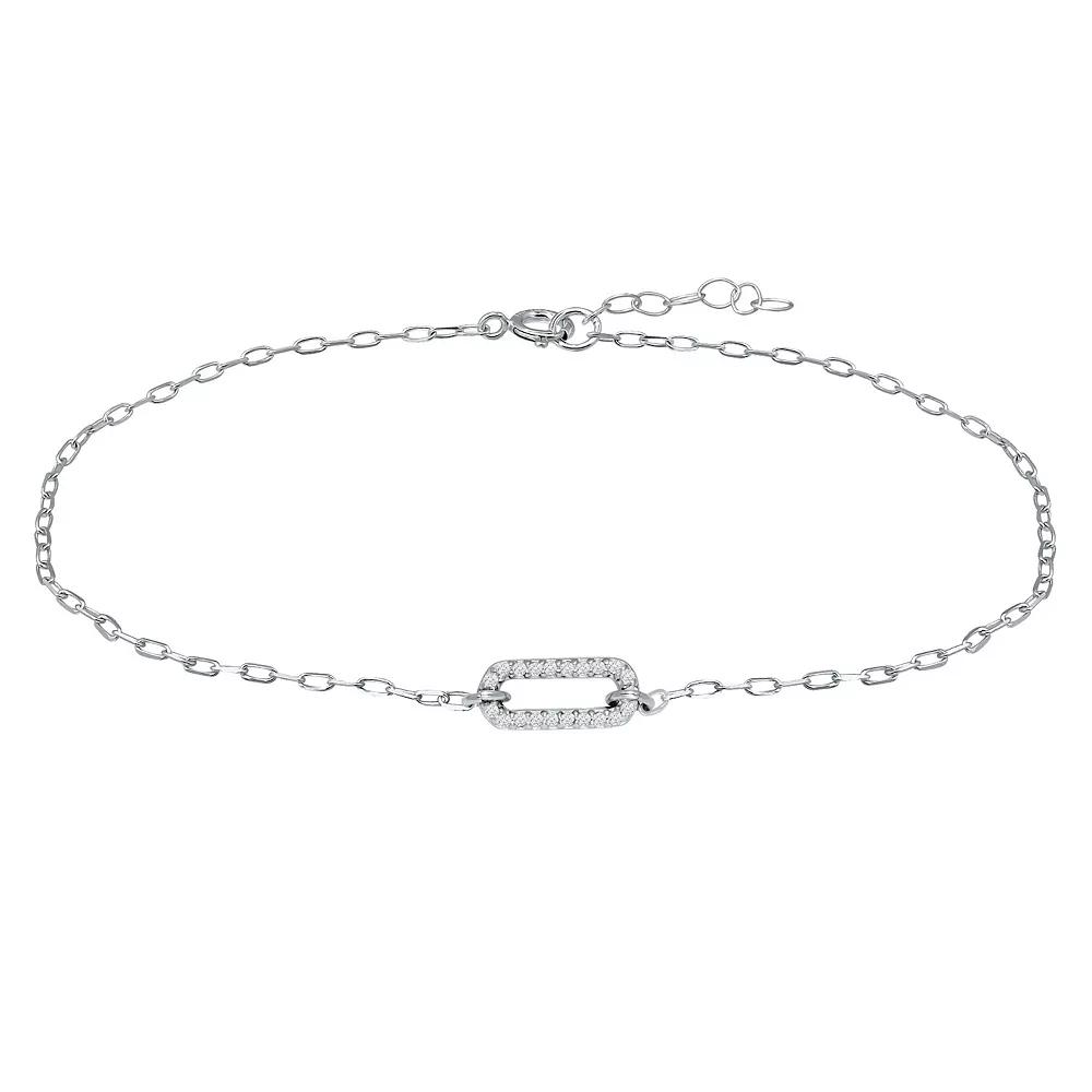 Aleure Precioso Sterling Silver Cubic Zirconia Link Anklet, Women's, Size: 9", White Product Image
