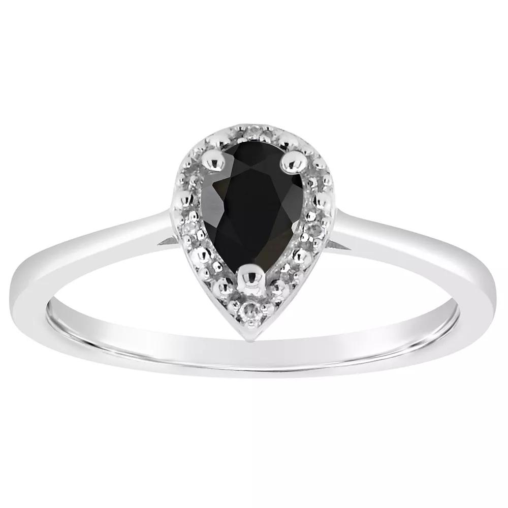 Celebration Gems Sterling Silver 6 mm x 4 mm Pear Shaped Labradorite & Diamond Accent Halo Ring, Women's,  Product Image