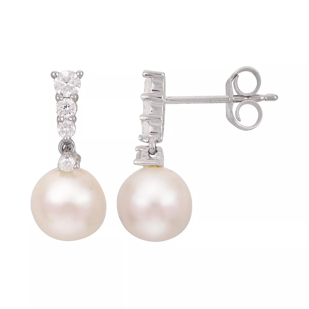 PearLustre by Imperial 14k White Gold Cultured Pearl and 1/4 Carat T.W. Diamond Drop Earrings, Women's, 14k Whgold Product Image