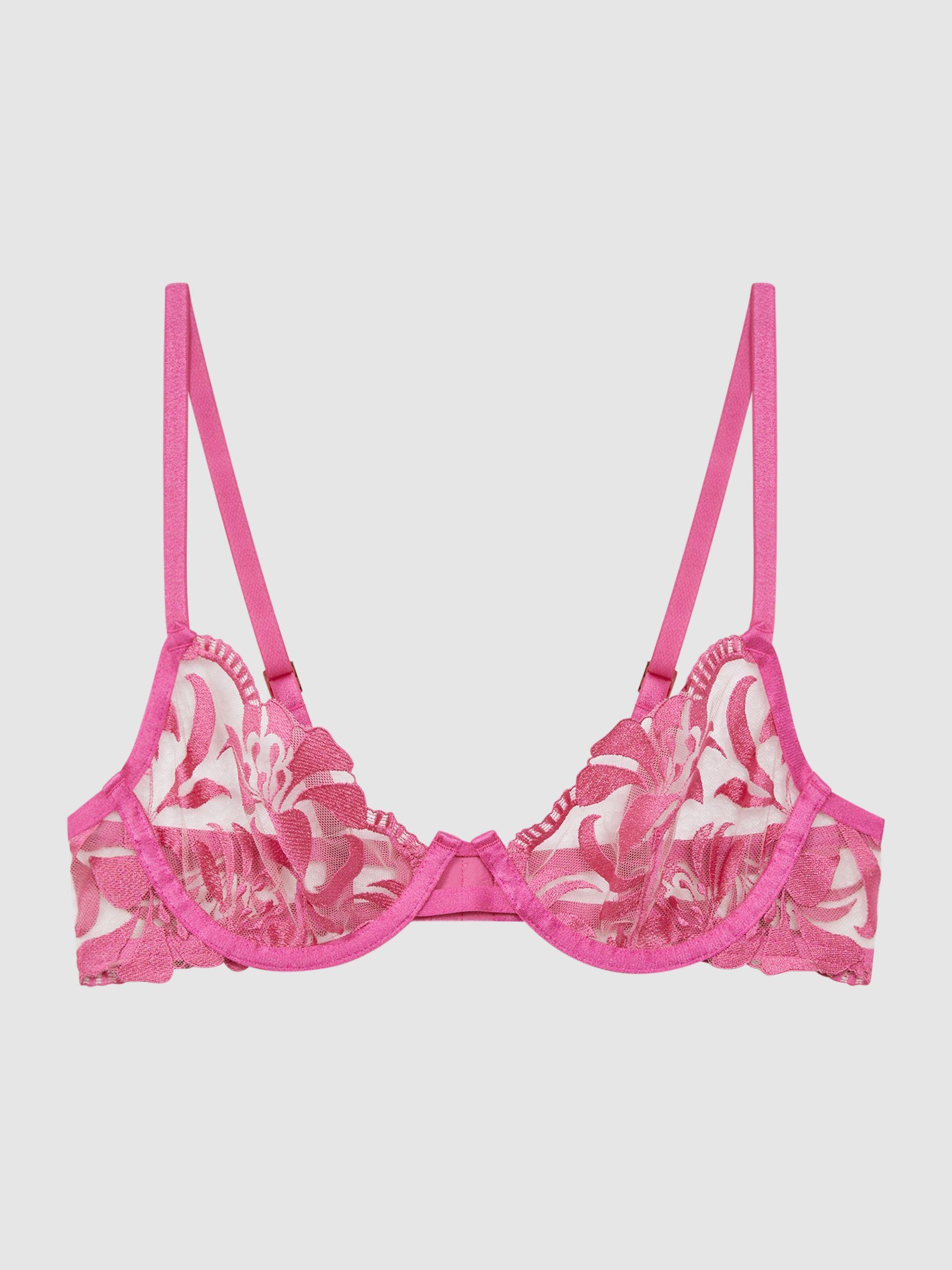 Bluebella Mesh Embroidered Bra in Fuchsia Pink Product Image