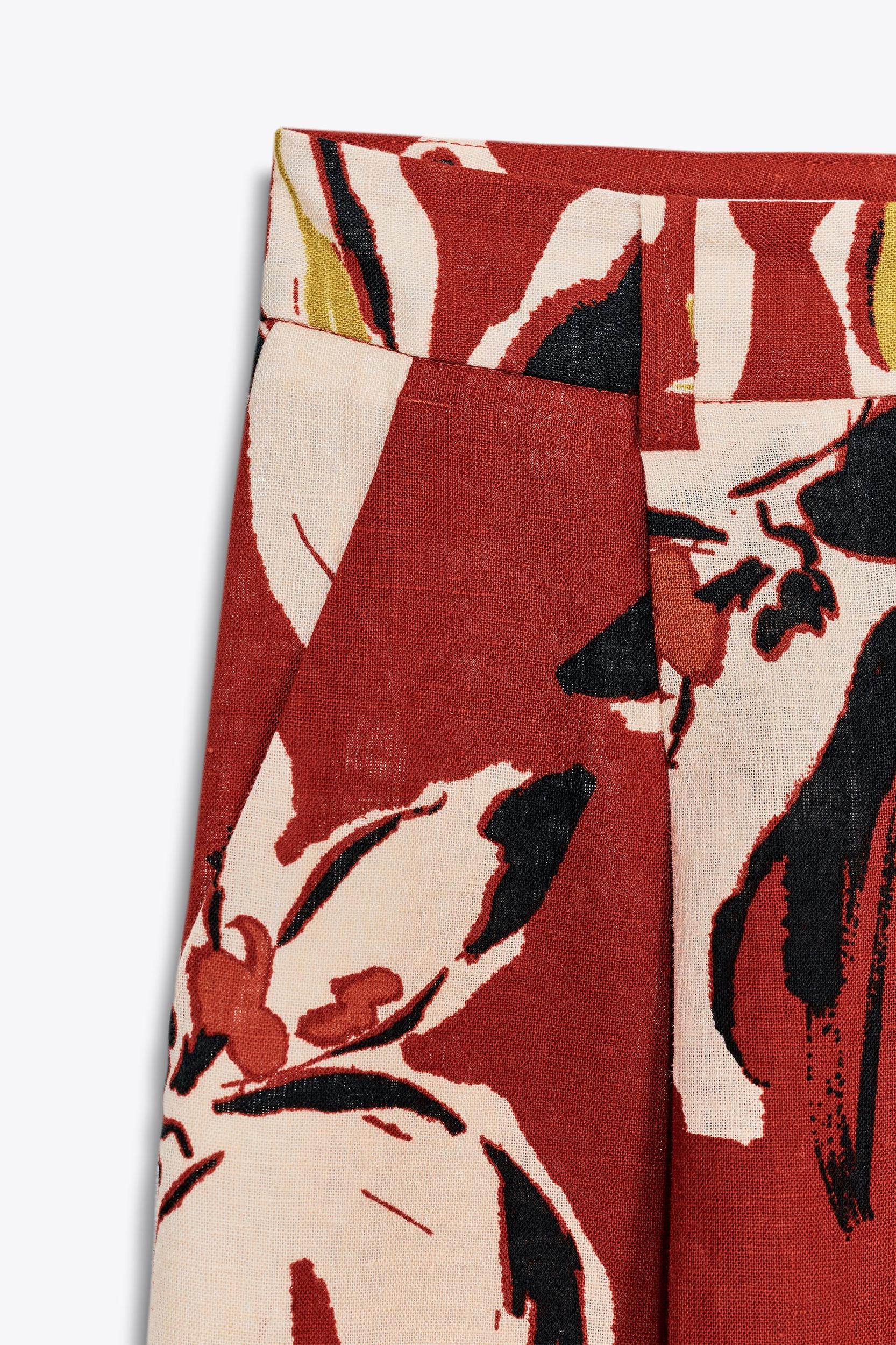 FLORAL PRINT LINEN PANTS Product Image